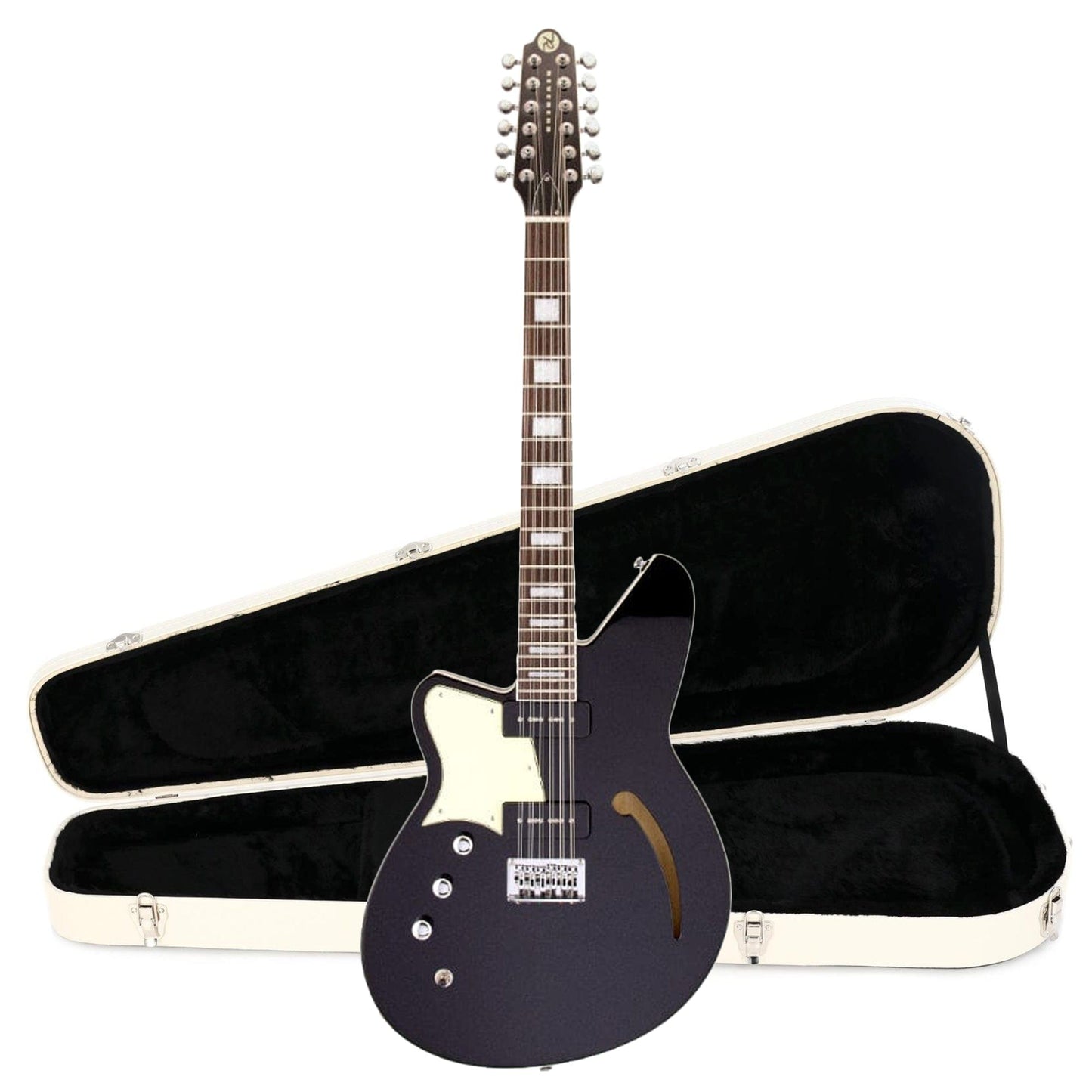 Reverend Airwave 12 Midnight Black LEFTY Hardshell Case Bundle Electric Guitars / 12-String