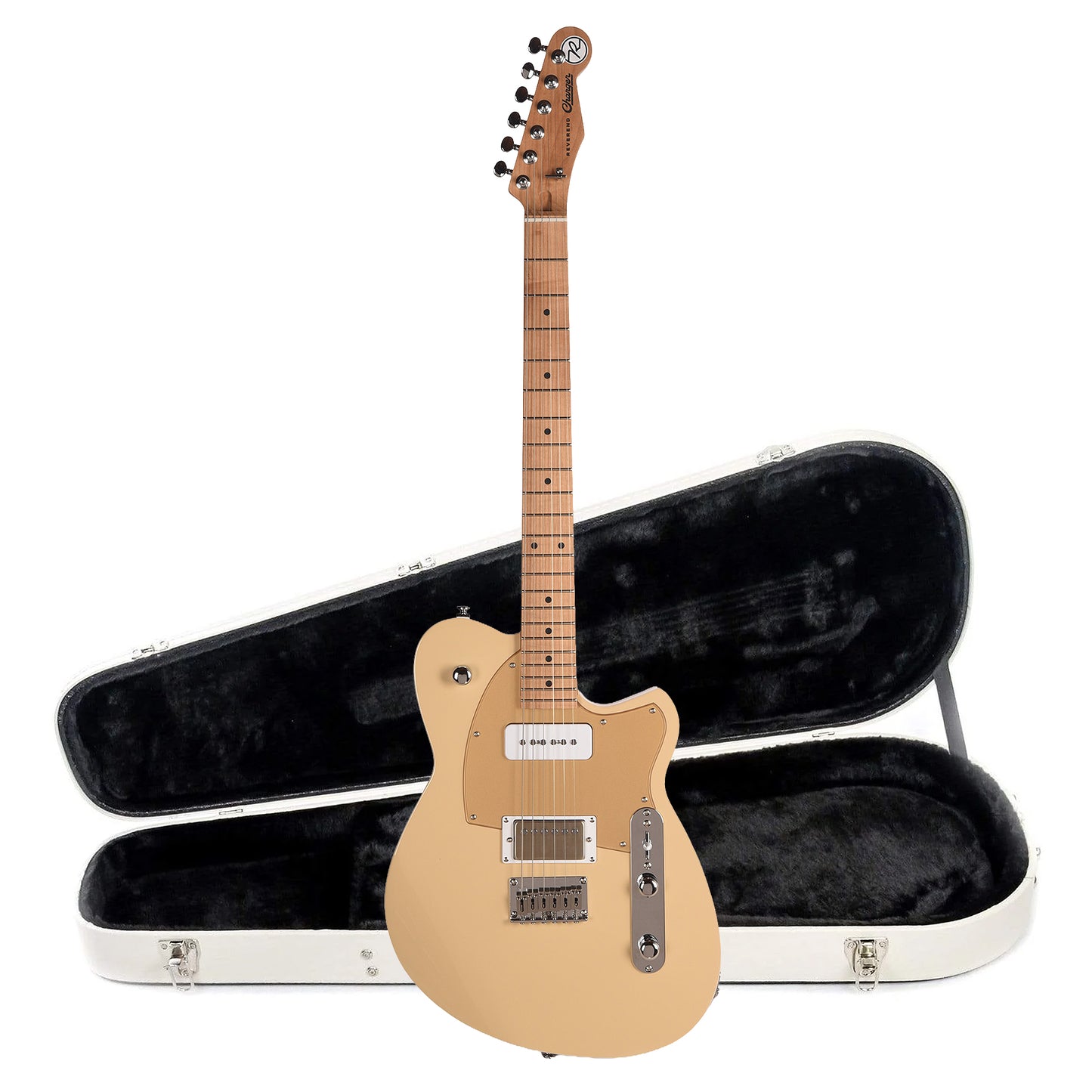 Reverend Charger H90 Electric Guitar Sandstone and Teardrop Two Tone Case Bundle Electric Guitars