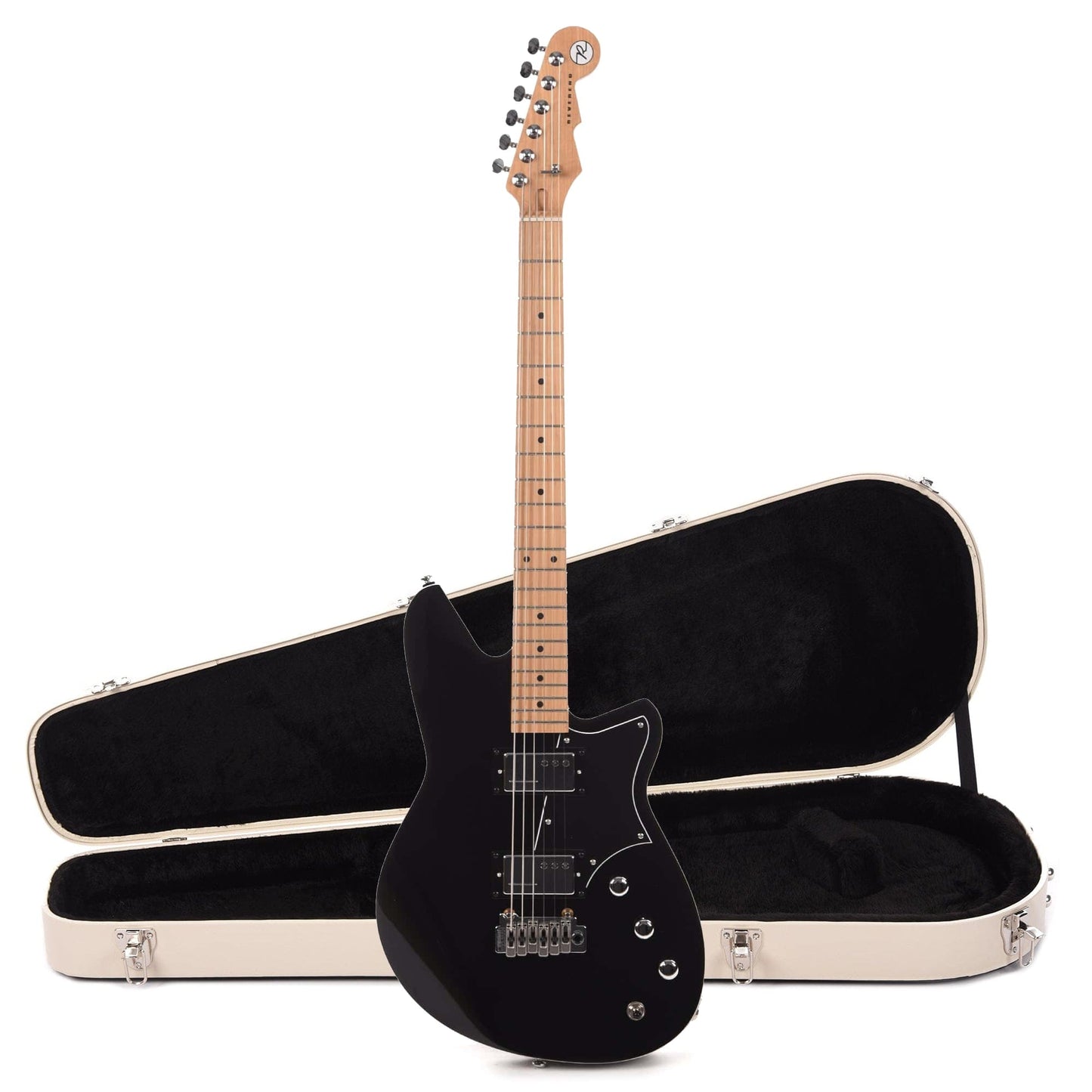 Reverend Descent W Baritone Midnight Black Hardshell Case Bundle Electric Guitars / Solid Body