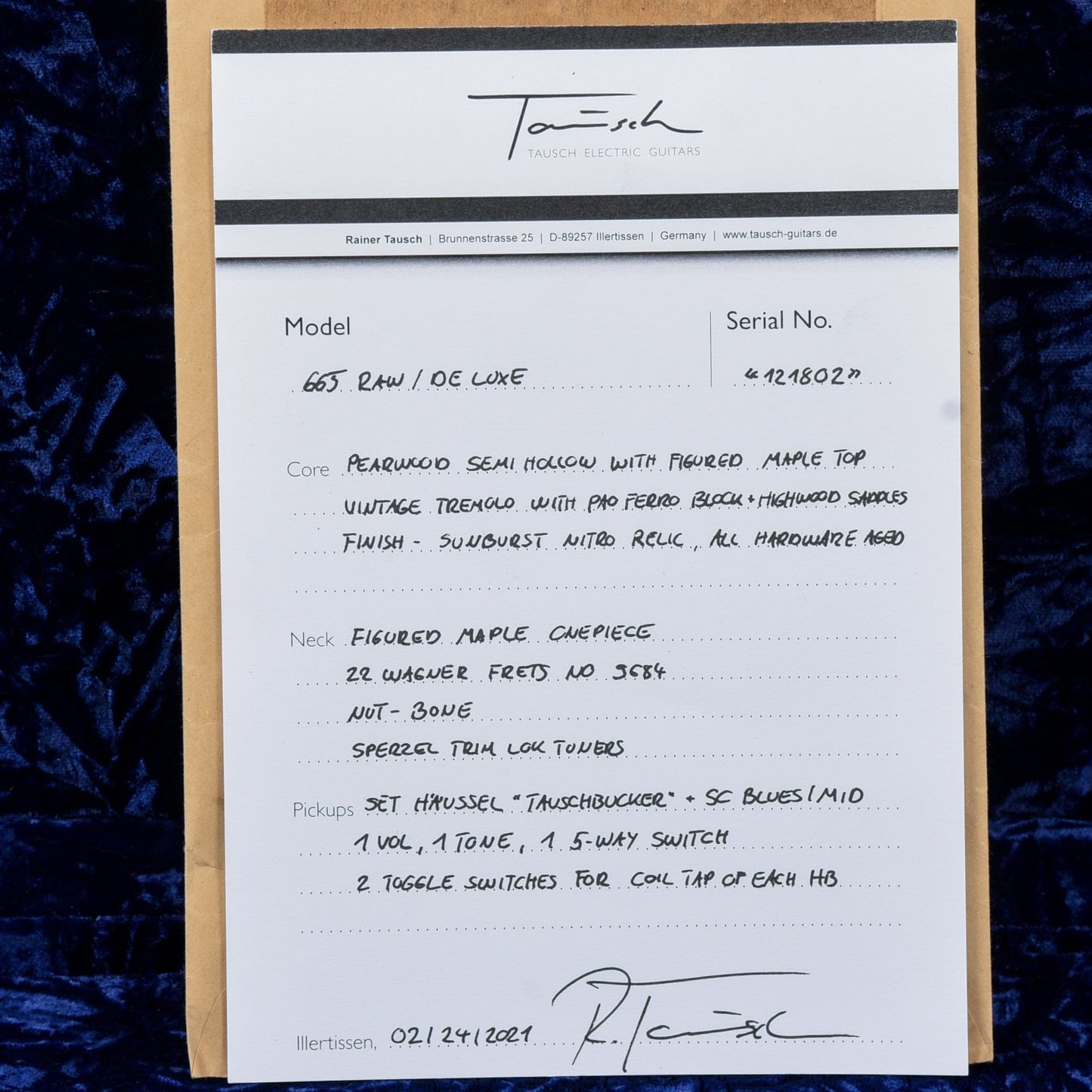 Tausch Guitars 665 Raw Deluxe Figured Maple Aged Antique Sunburst 2021 Electric Guitars / Solid Body