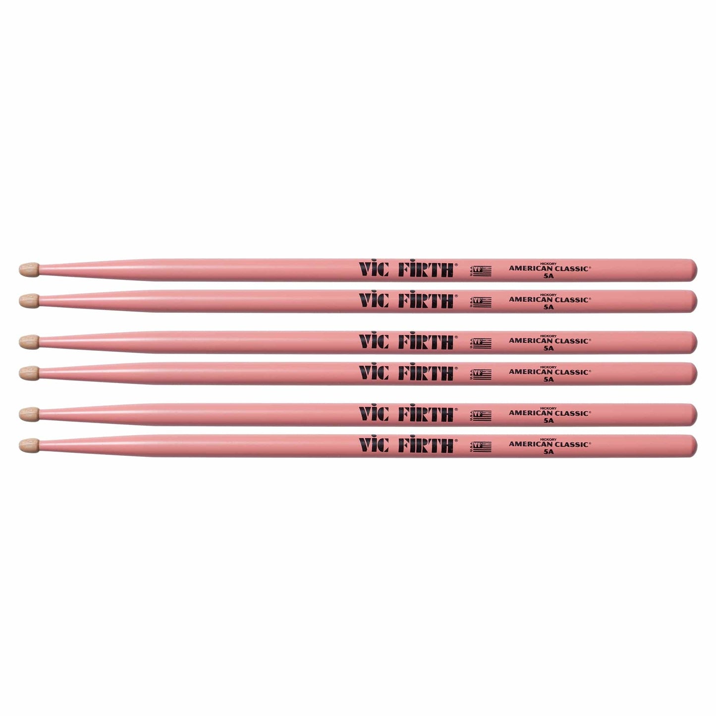 Vic Firth American Classic Pink 5A Wood Tip Drum Sticks (3 Pair Bundle) Drums and Percussion / Parts and Accessories / Drum Sticks and Mallets