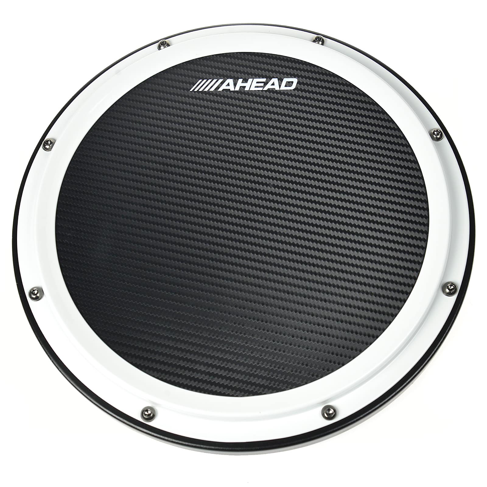Ahead 14" White/Black SHoop Marching Pad with Snare Sound (Black Carb