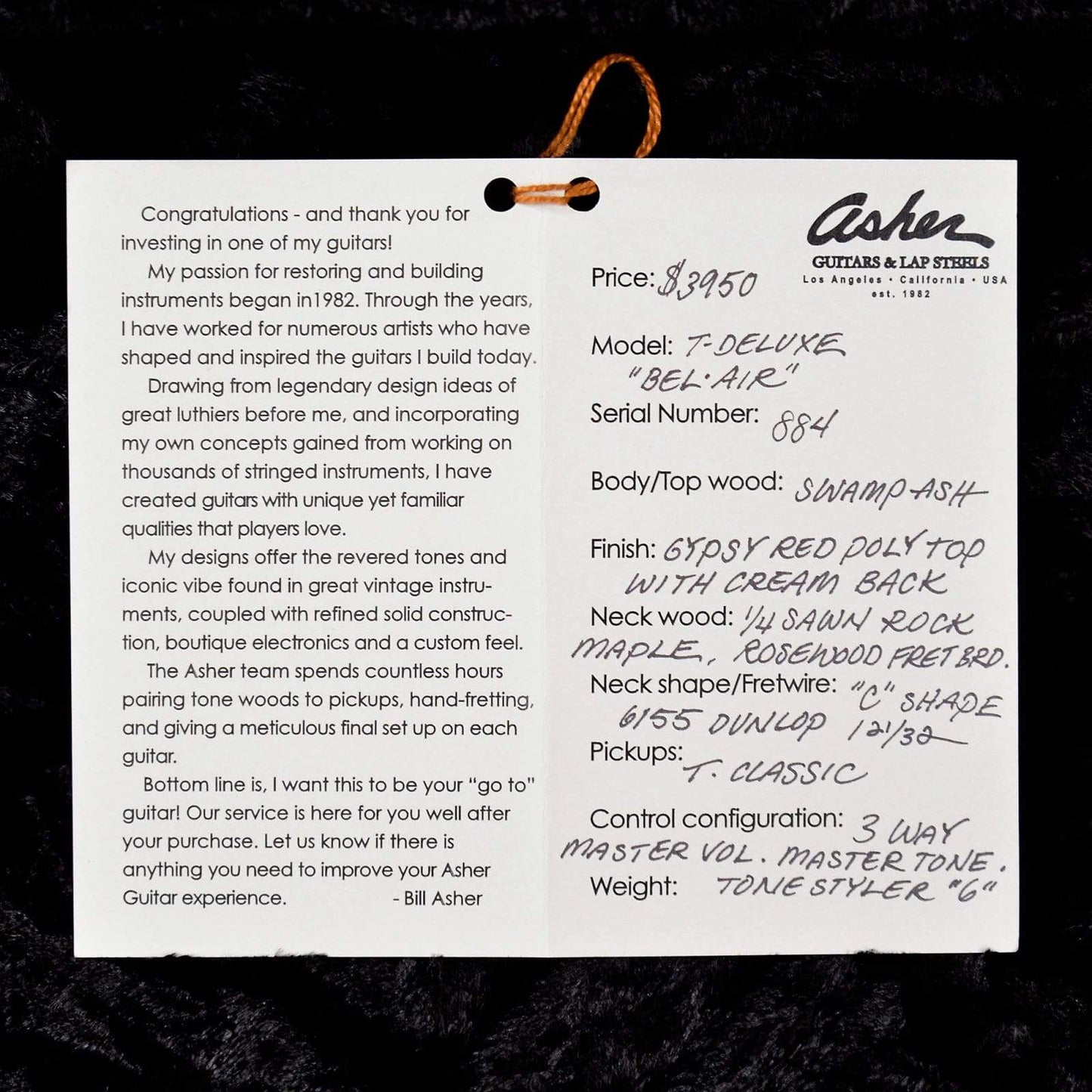 Asher T-Deluxe Bel-Air Two-Tone Gypsy Red/Indian White Electric Guitars / Solid Body