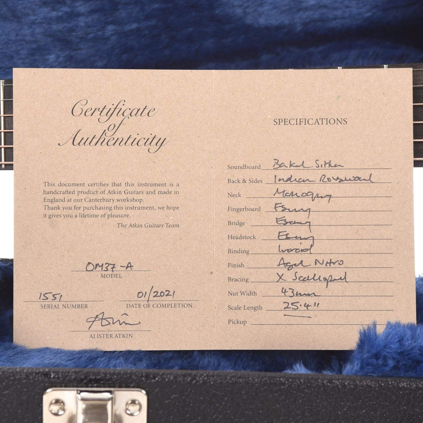 Atkin OM37 Aged Baked Sitka/Rosewood Natural Acoustic Guitars / OM and Auditorium