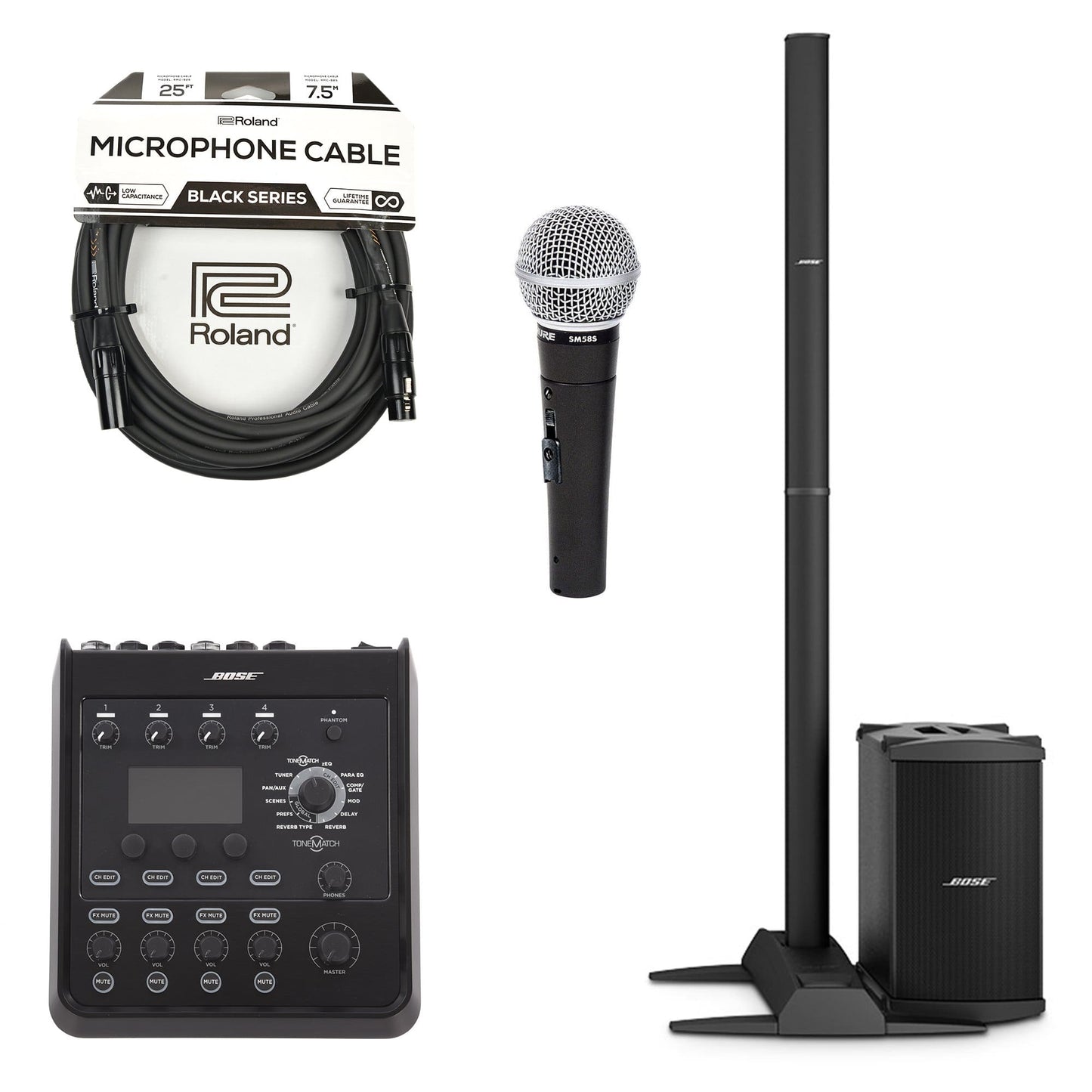 Bose L1 Model II B2 Bass Package PA System w/T4S ToneMatch Mixer, SM58S Mic and XLR Cable Bundle Pro Audio / Portable PA Systems