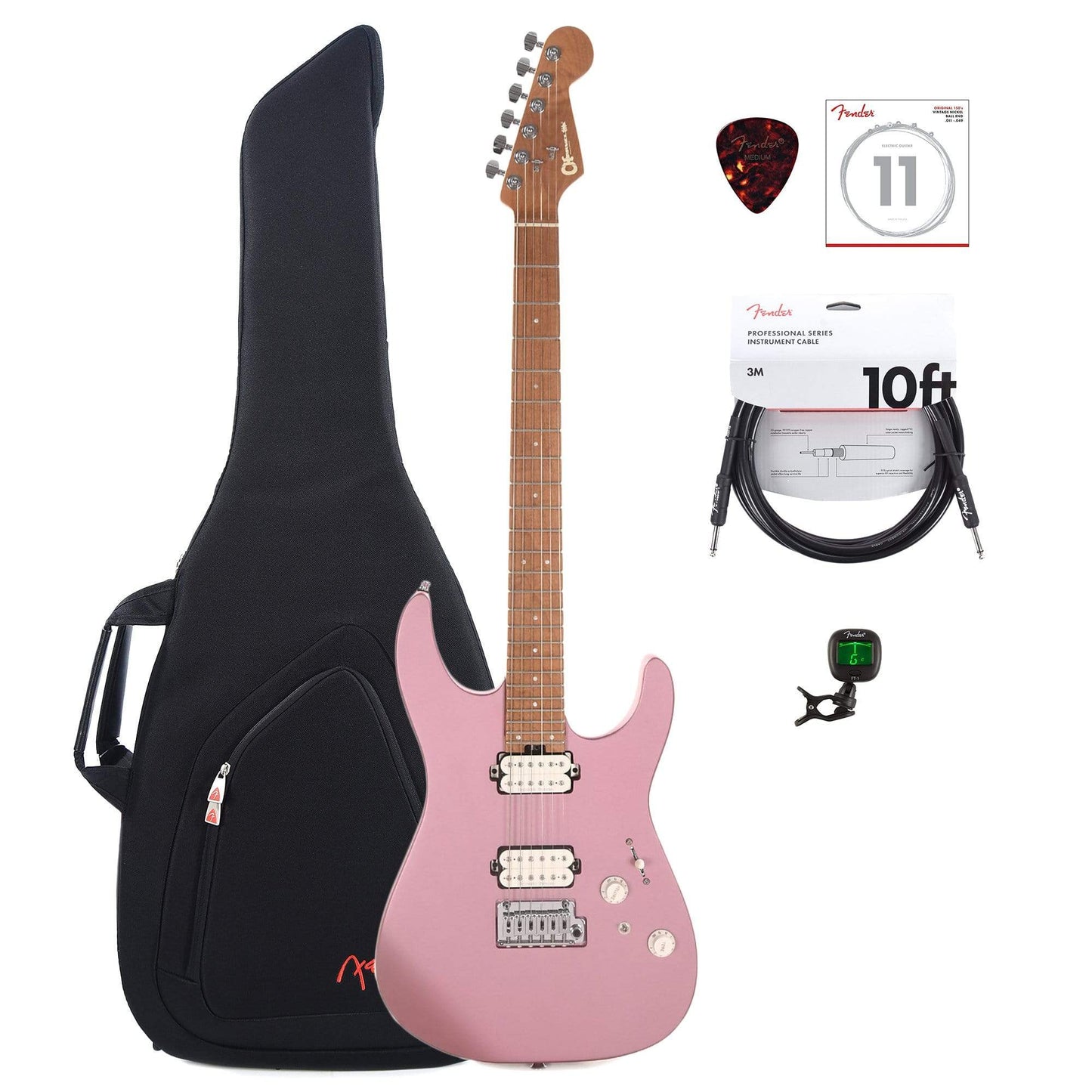 Charvel Pro-Mod DK24 HH 2PT CM MN Satin Burgundy Mist w/Gig Bag, Tuner, (1) Cable, Picks and Strings Bundle Electric Guitars / Solid Body