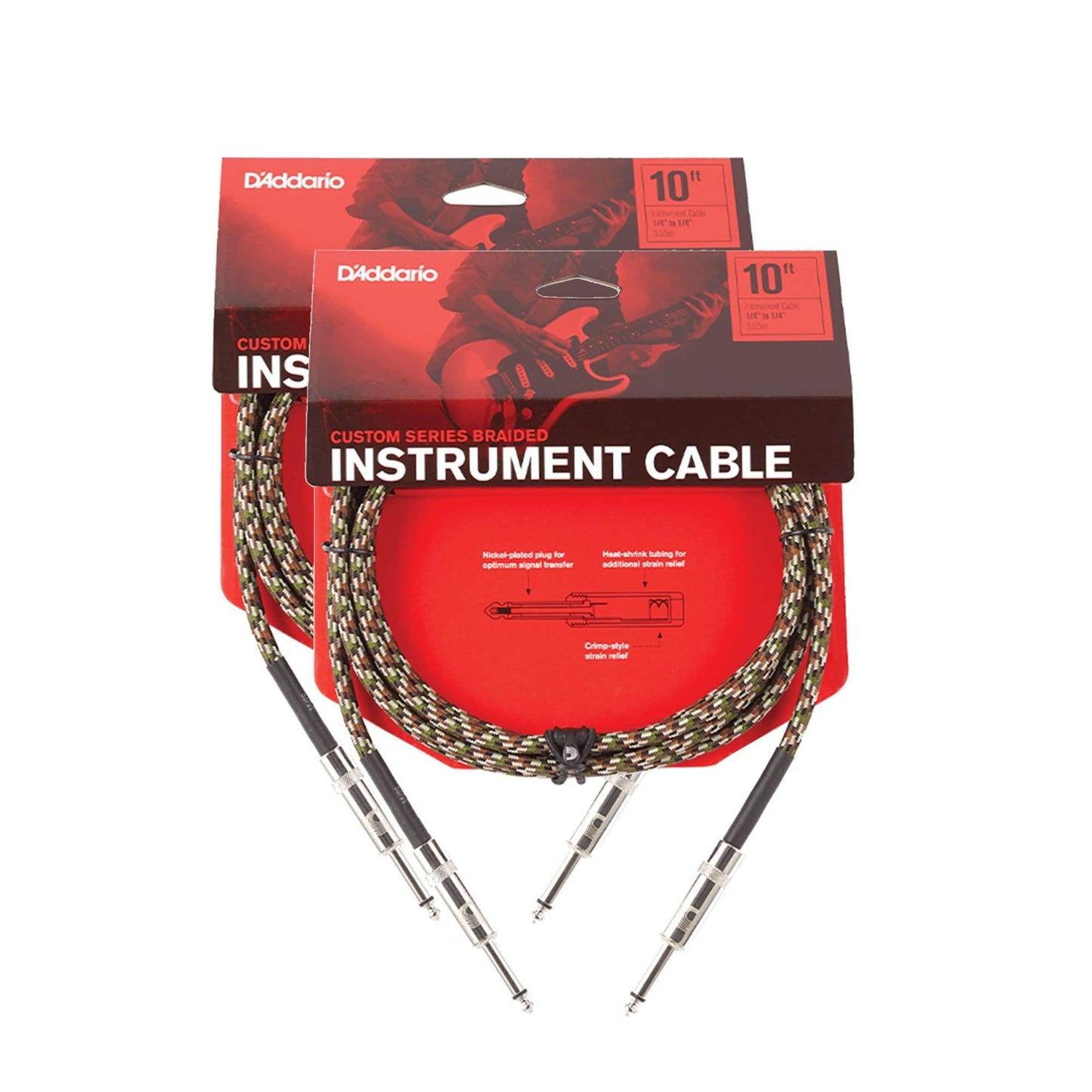 D'Addario Braided Camouflage Instrument Cable 10' Straight-Straight 2 Pack Bundle Accessories / Cables