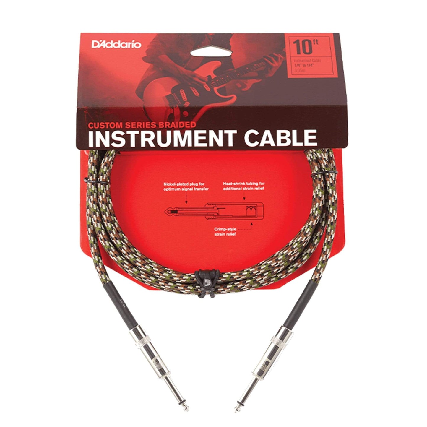 D'Addario Braided Camouflage Instrument Cable 10' Straight-Straight Accessories / Cables