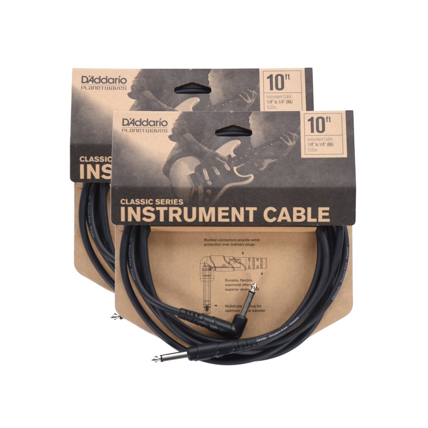 D'Addario Classic Instrument Cable 10' Angle-Straight 2 Pack Bundle Accessories / Cables