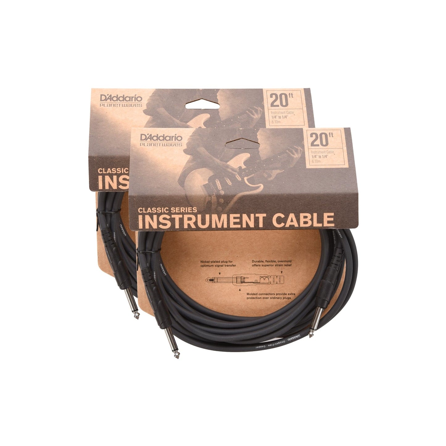 D'Addario Classic Instrument Cable 20' Straight-Straight 2 Pack Bundle Accessories / Cables