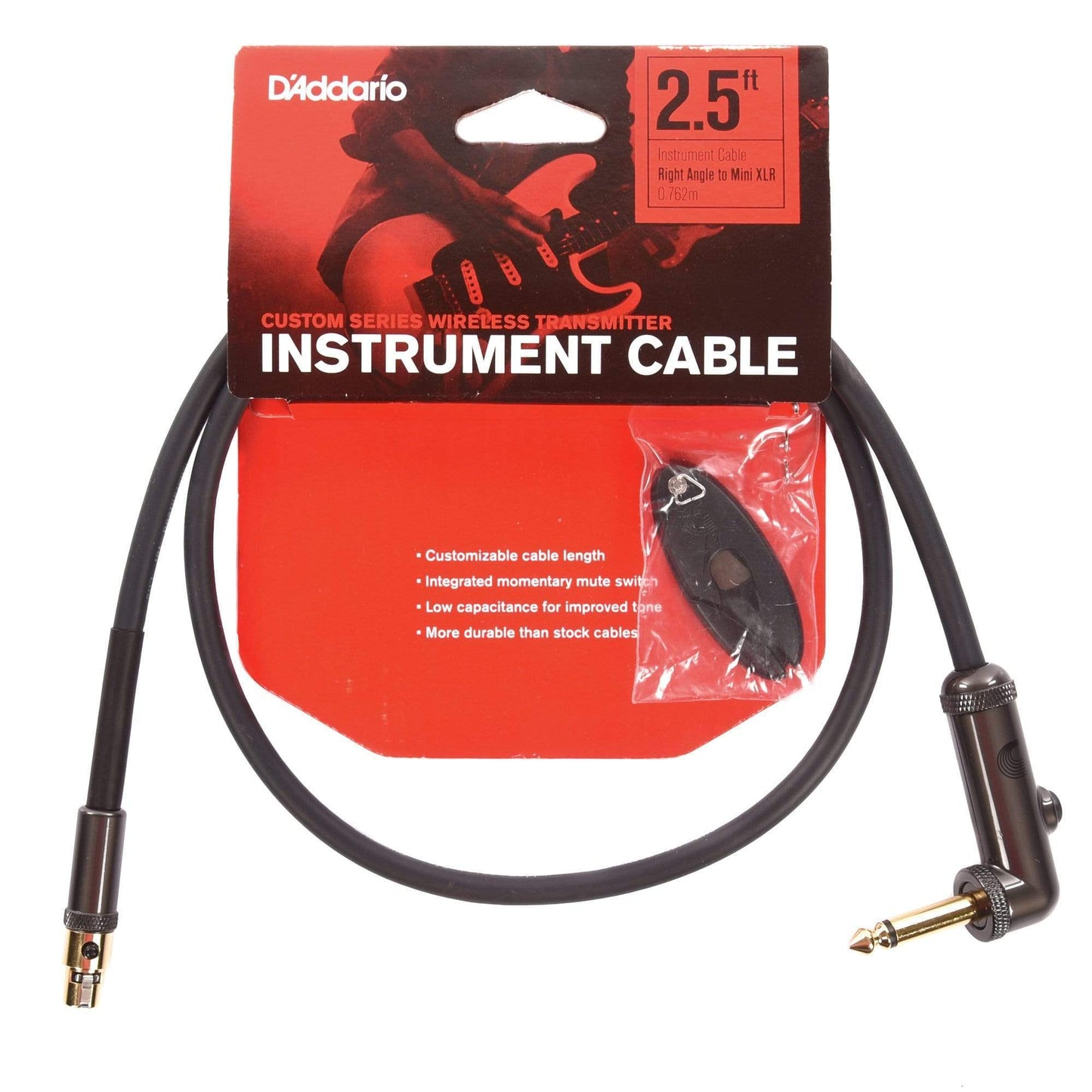 D'Addario Wireless Transmitter Instrument Cable Right Angle Plug Accessories / Cables