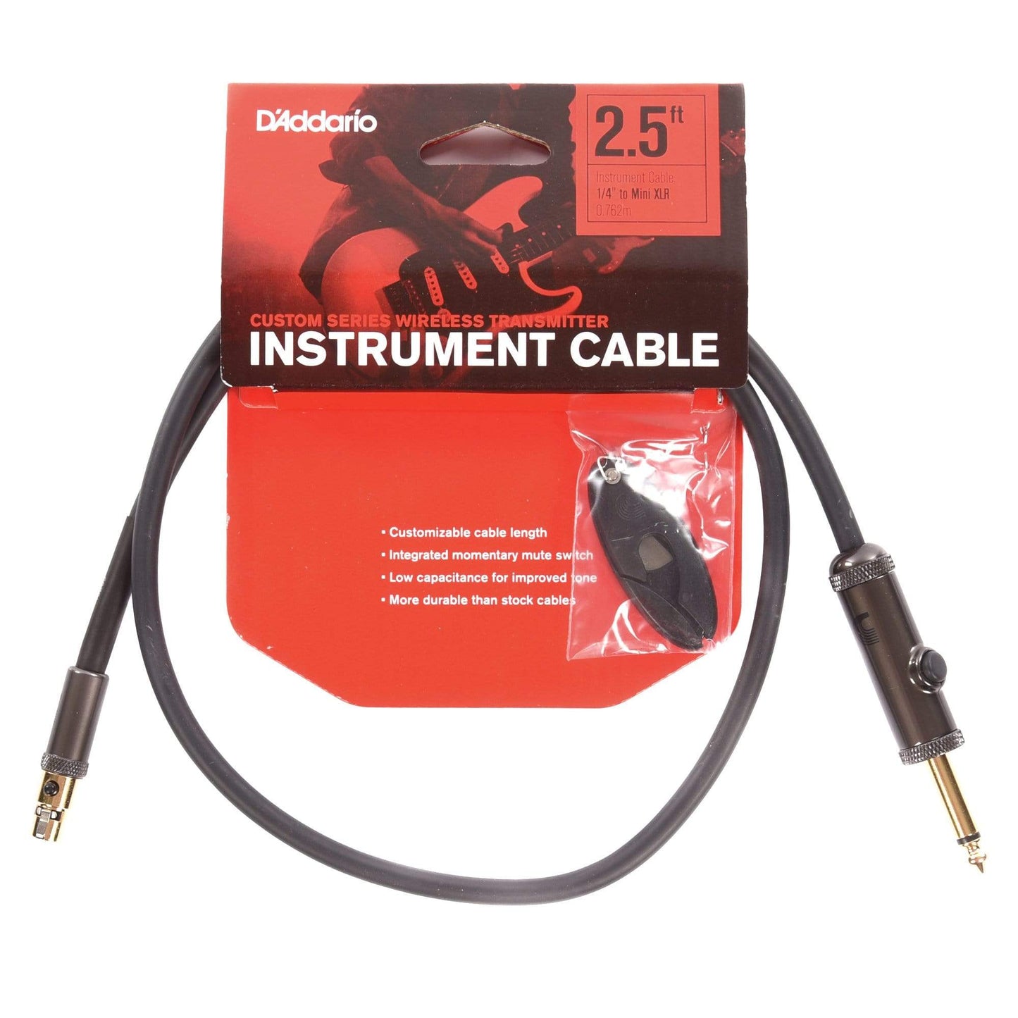 D'Addario Wireless Transmitter Instrument Cable Straight Plug Accessories / Cables