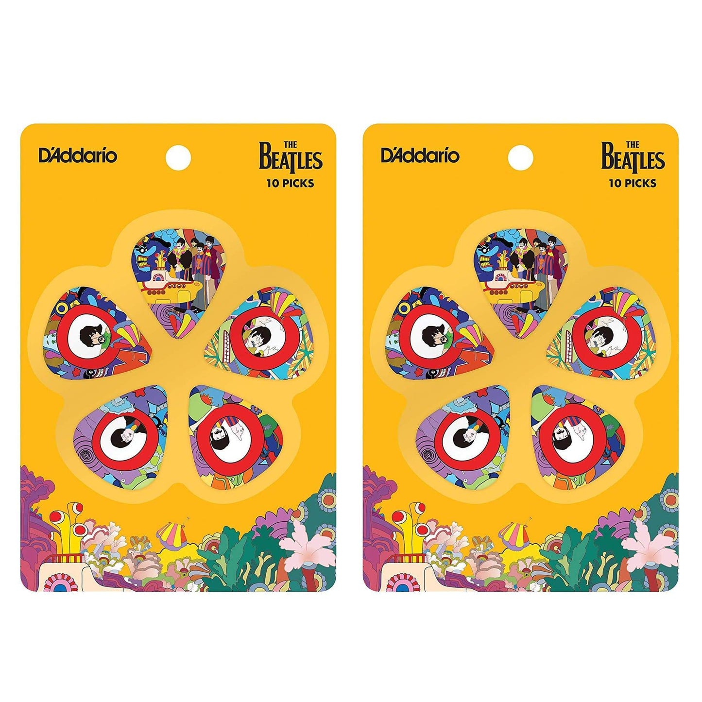 D'Addario Beatles Yellow Submarine 50th Annivesary Pick Pack Thin 2 Pack (20) Bundle Accessories / Picks