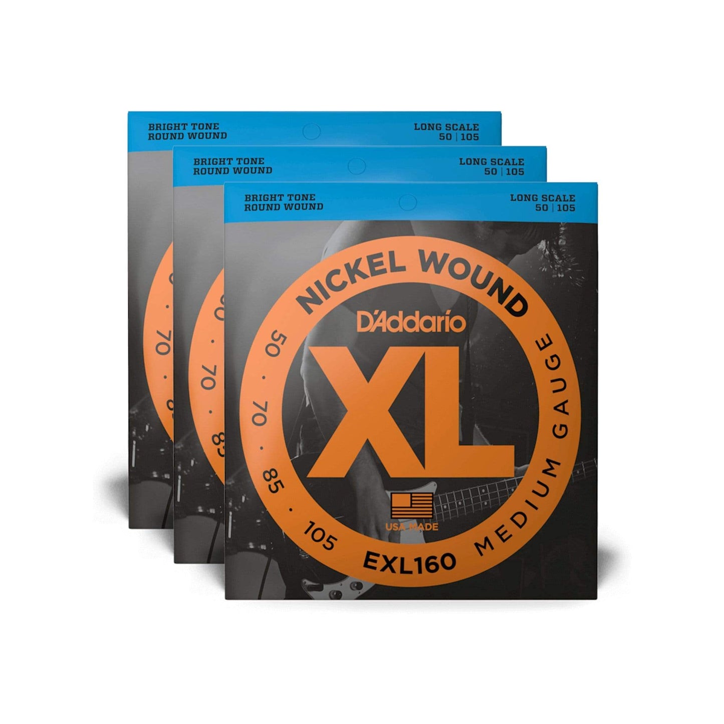D'Addario EXL160 Medium Gauge 50-105 Long Scale 3 Pack Bundle Accessories / Strings / Bass Strings