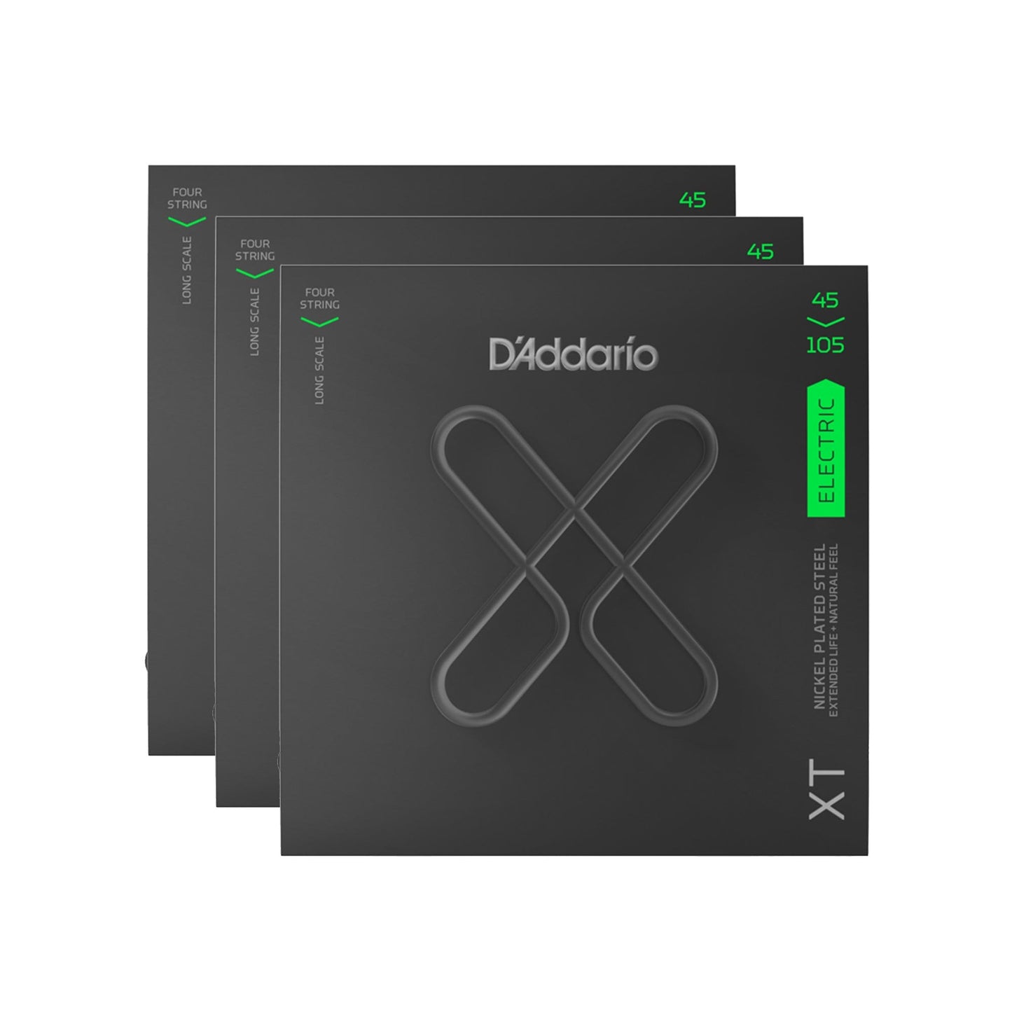 D'Addario XT Nickel Plated Steel Bass Guitar Strings Light Top/Medium Bottom Long Scale 45-105 3 Pack Bundle Accessories / Strings / Bass Strings