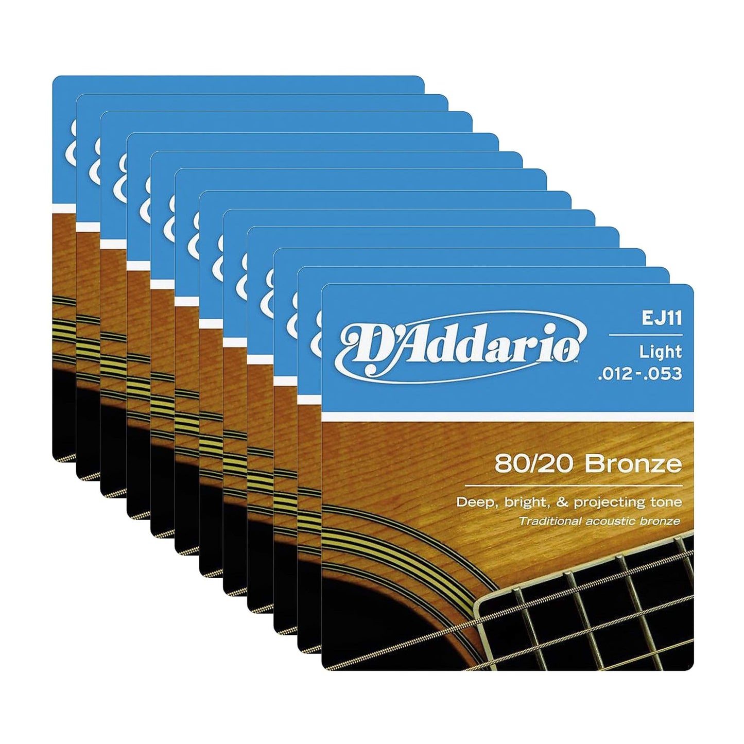 D'Addario EJ11 Acoustic 80/20 Bronze Light 12-53 12 Pack Bundle Accessories / Strings / Guitar Strings