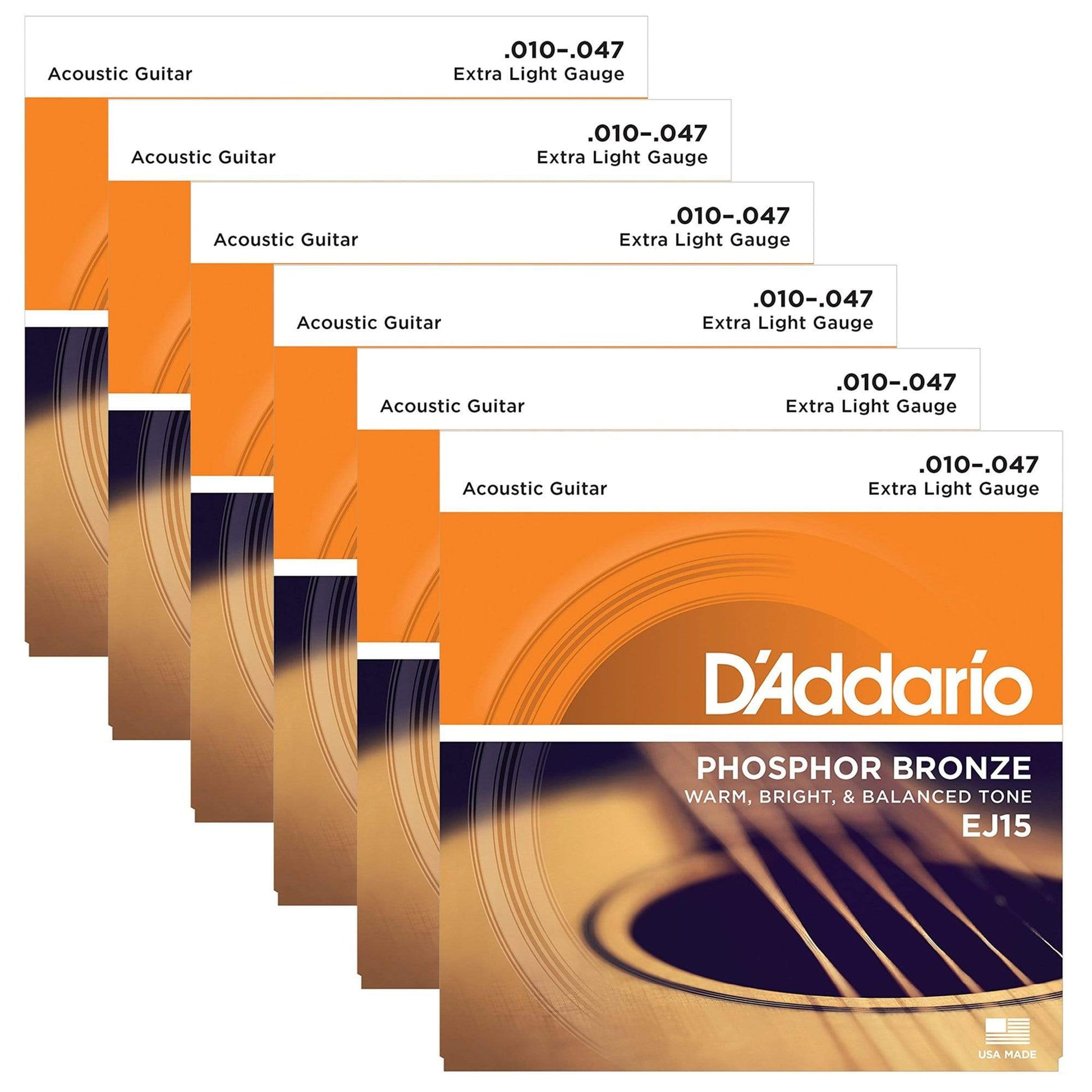 D'Addario EJ15 Acoustic Phosphor Bronze Extra Light 10-47 (6 Pack Bundle) Accessories / Strings / Guitar Strings