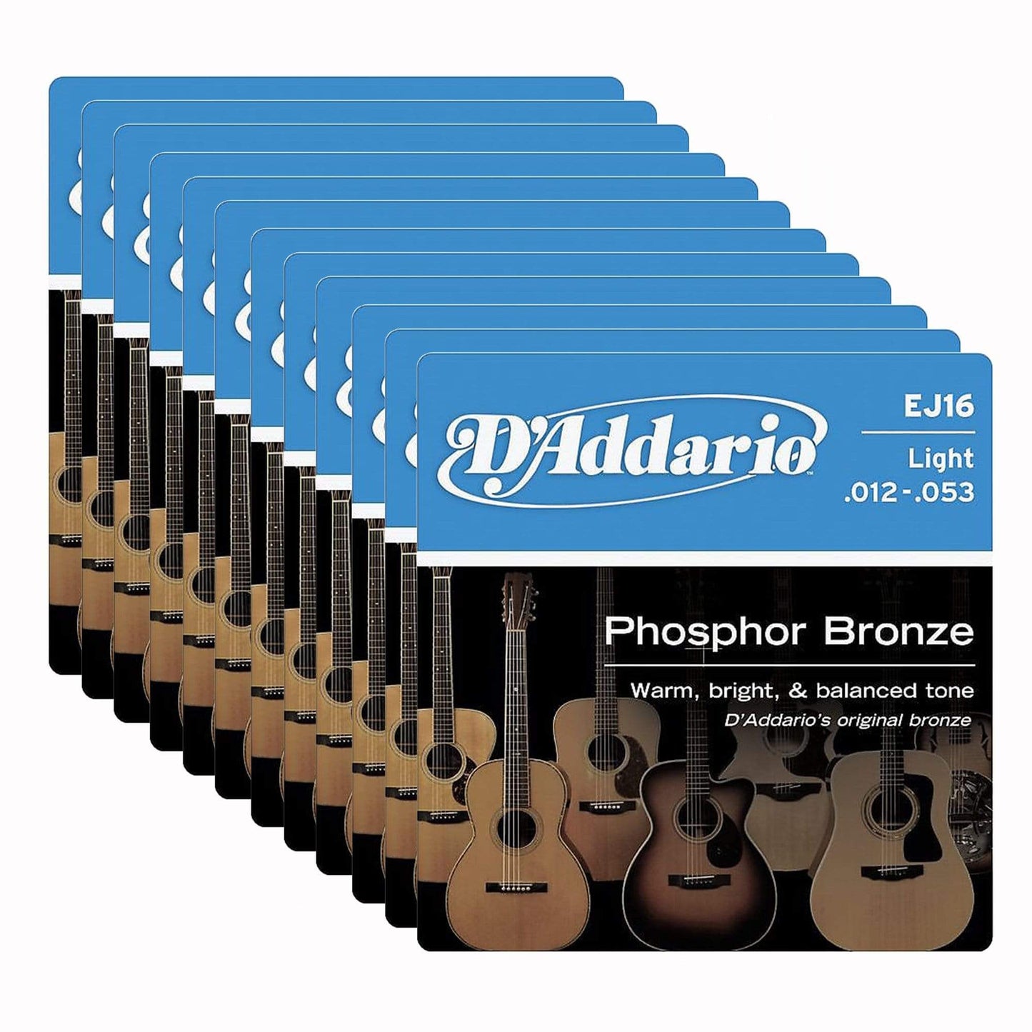 D'Addario EJ16 Acoustic Phosphor Bronze Light 12-53 12 Pack Bundle Accessories / Strings / Guitar Strings
