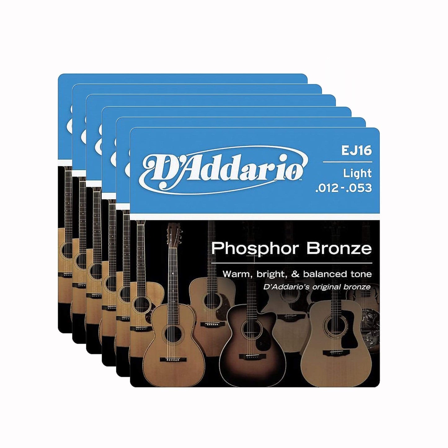 D'Addario EJ16 Acoustic Phosphor Bronze Light 12-53 6 Pack Bundle Accessories / Strings / Guitar Strings