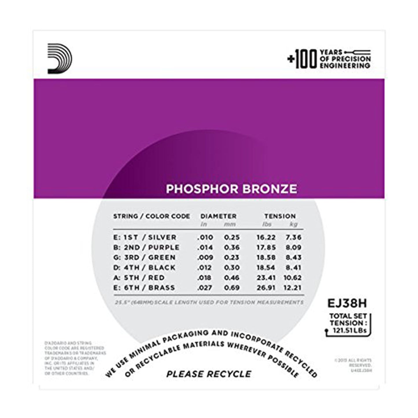 D'Addario EJ38H Acoustic Phosphor Bronze High Strung Nashville tuning 10-27 Accessories / Strings / Guitar Strings