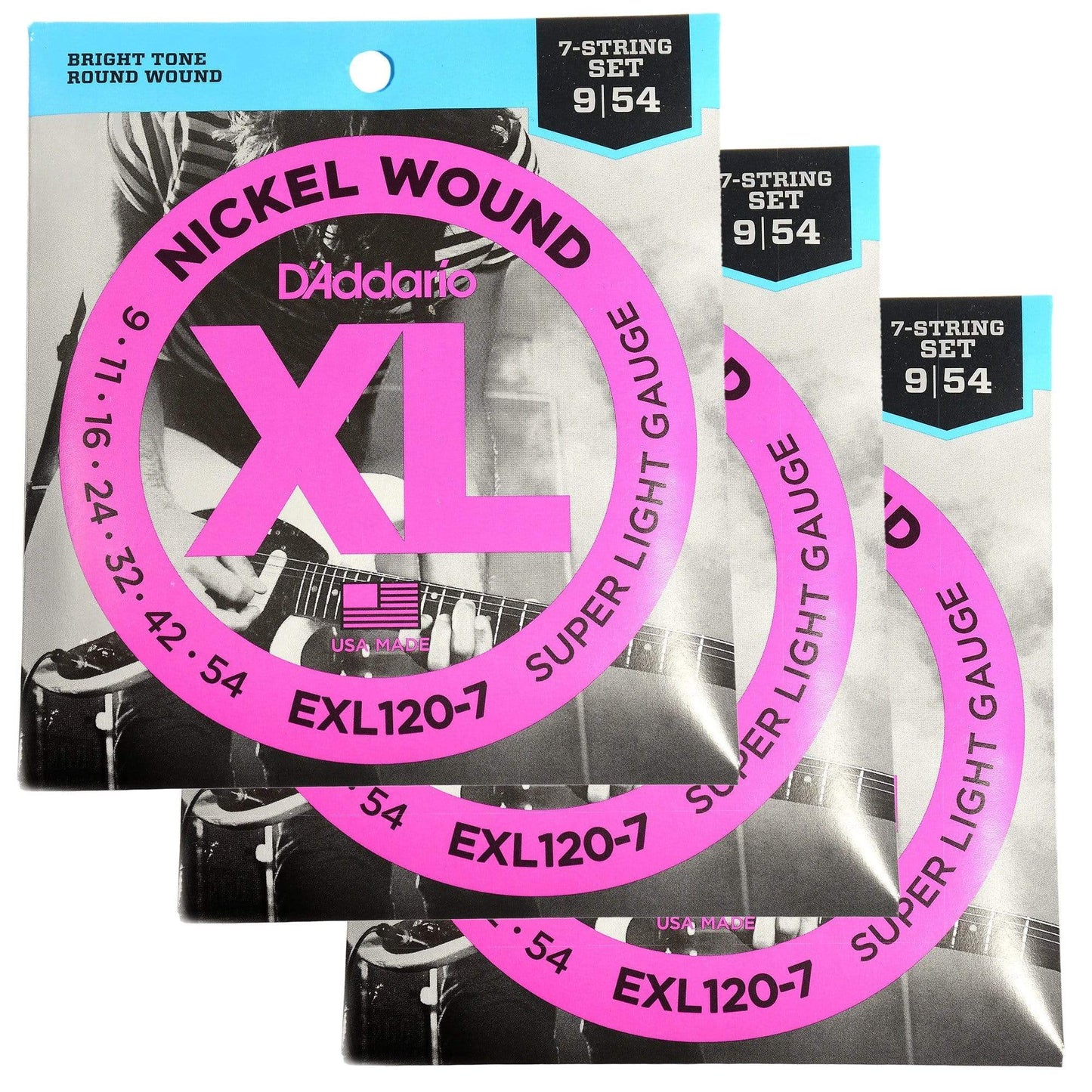 D'Addario EXL120-7 Electric 7-String Super Light 9-54 3 Pack Bundle Accessories / Strings / Guitar Strings