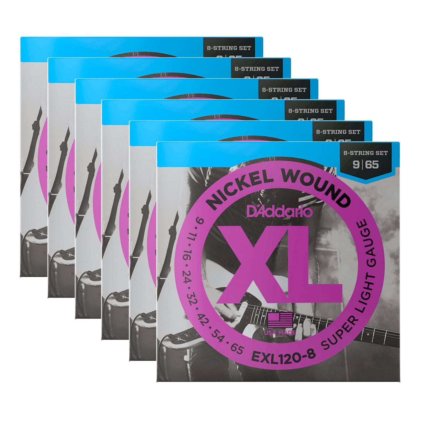 D'Addario EXL120-8 Nickel Super Light 8-String Set 9-56 6 Pack Bundle Accessories / Strings / Guitar Strings