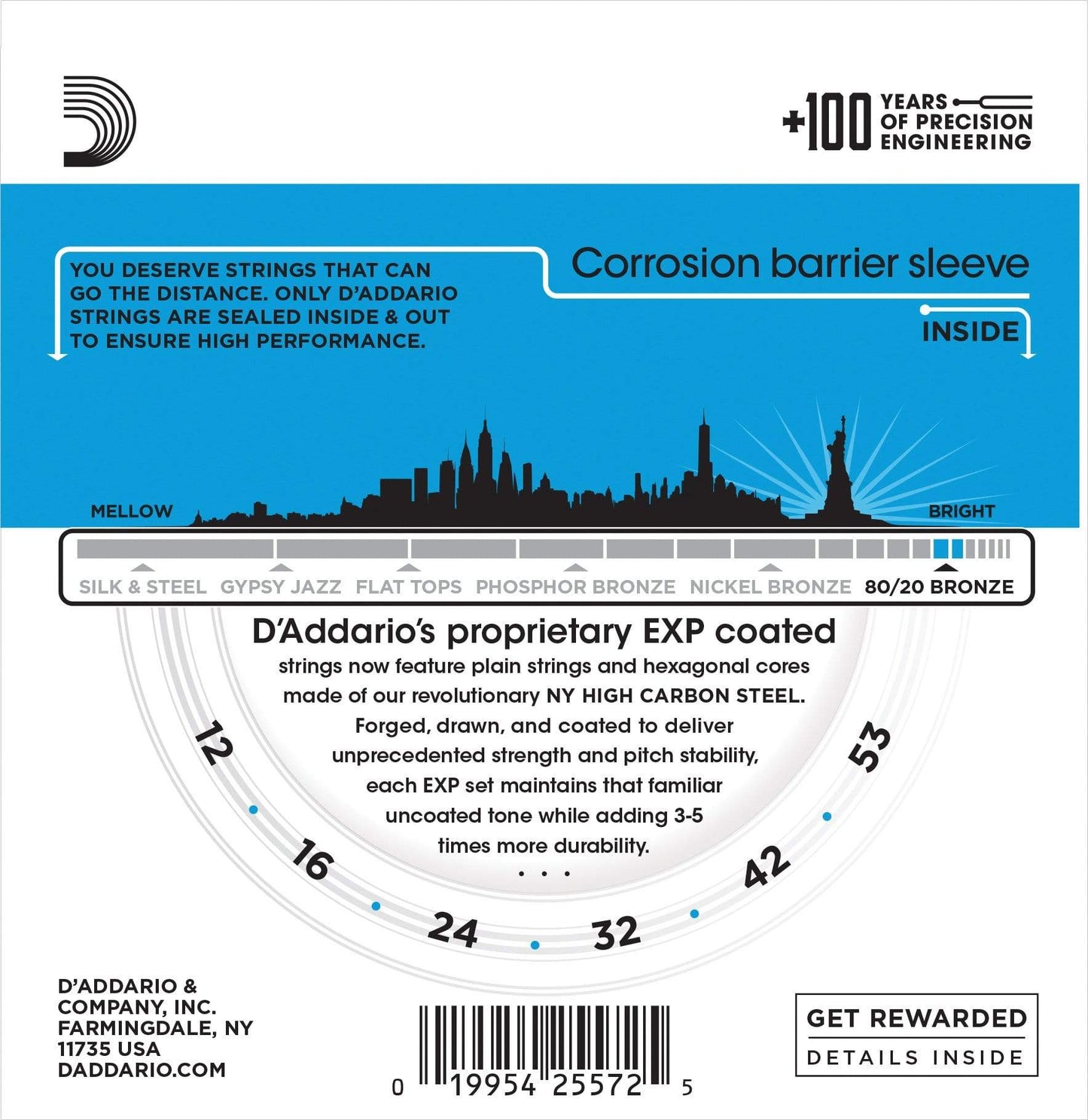D'Addario EXP11-3D Acoustic Strings Coated 80/20 Bronze 12-53 Light 3-Pack Accessories / Strings / Guitar Strings