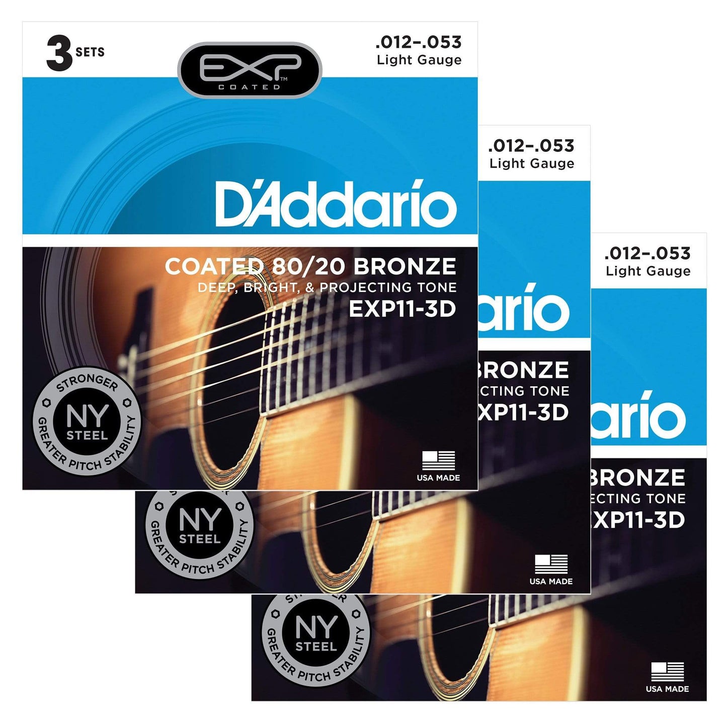 D'Addario EXP11-3D Acoustic Strings Coated 80/20 Bronze 12-53 Light 9 Pack Bundle Accessories / Strings / Guitar Strings