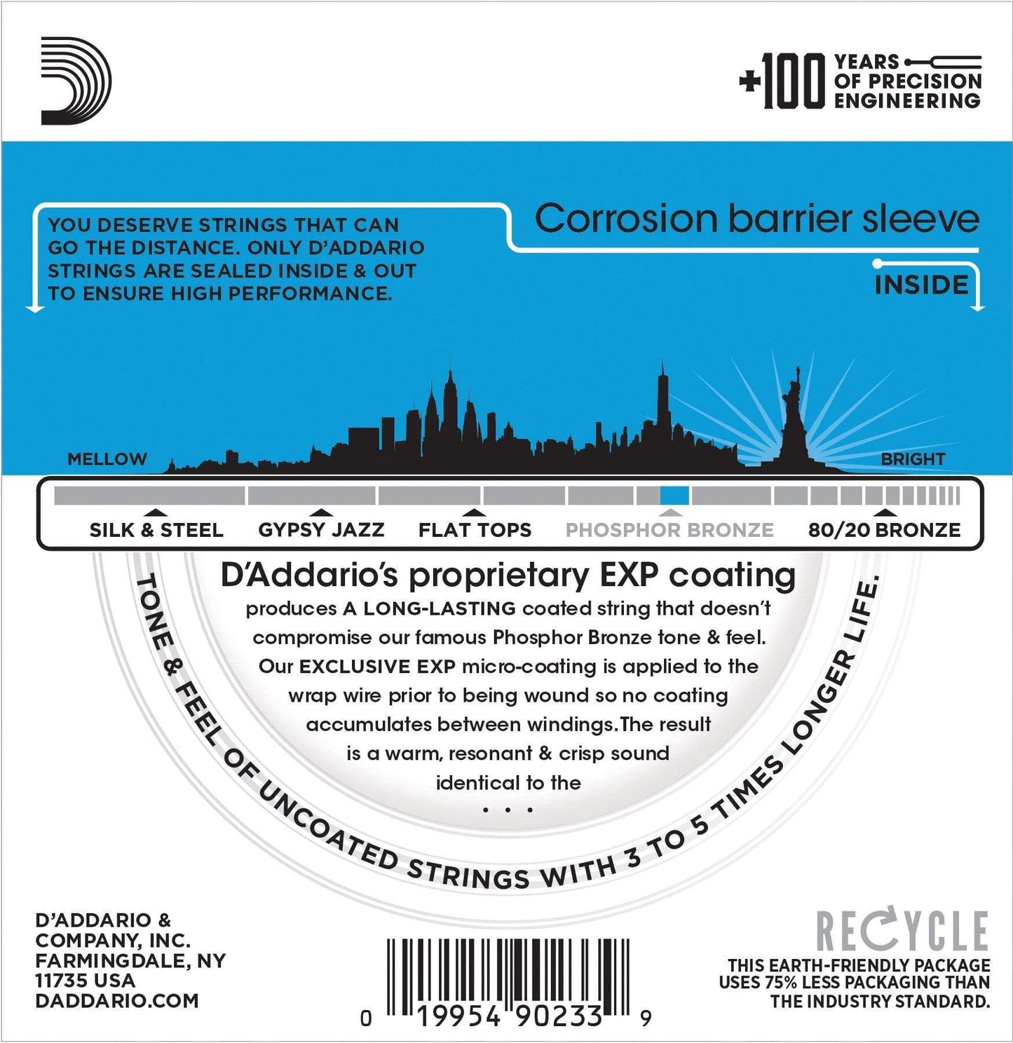 D'Addario EXP16-3D Acoustic Strings Coated Phosphor Bronze 12-53 Light 3-Pack Accessories / Strings / Guitar Strings