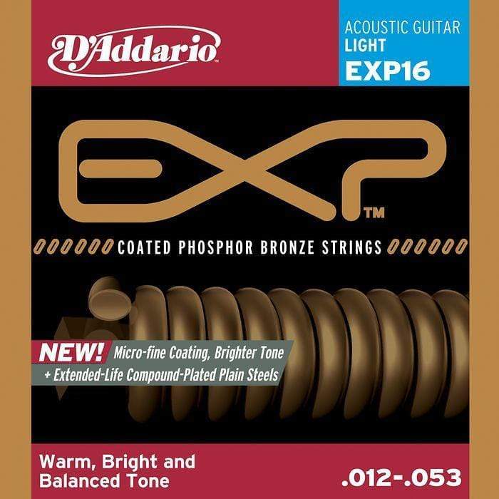 D'Addario EXP16 Coated Phosphor Bronze Light Acoustic Guitar Strings 12-53 Accessories / Strings / Guitar Strings