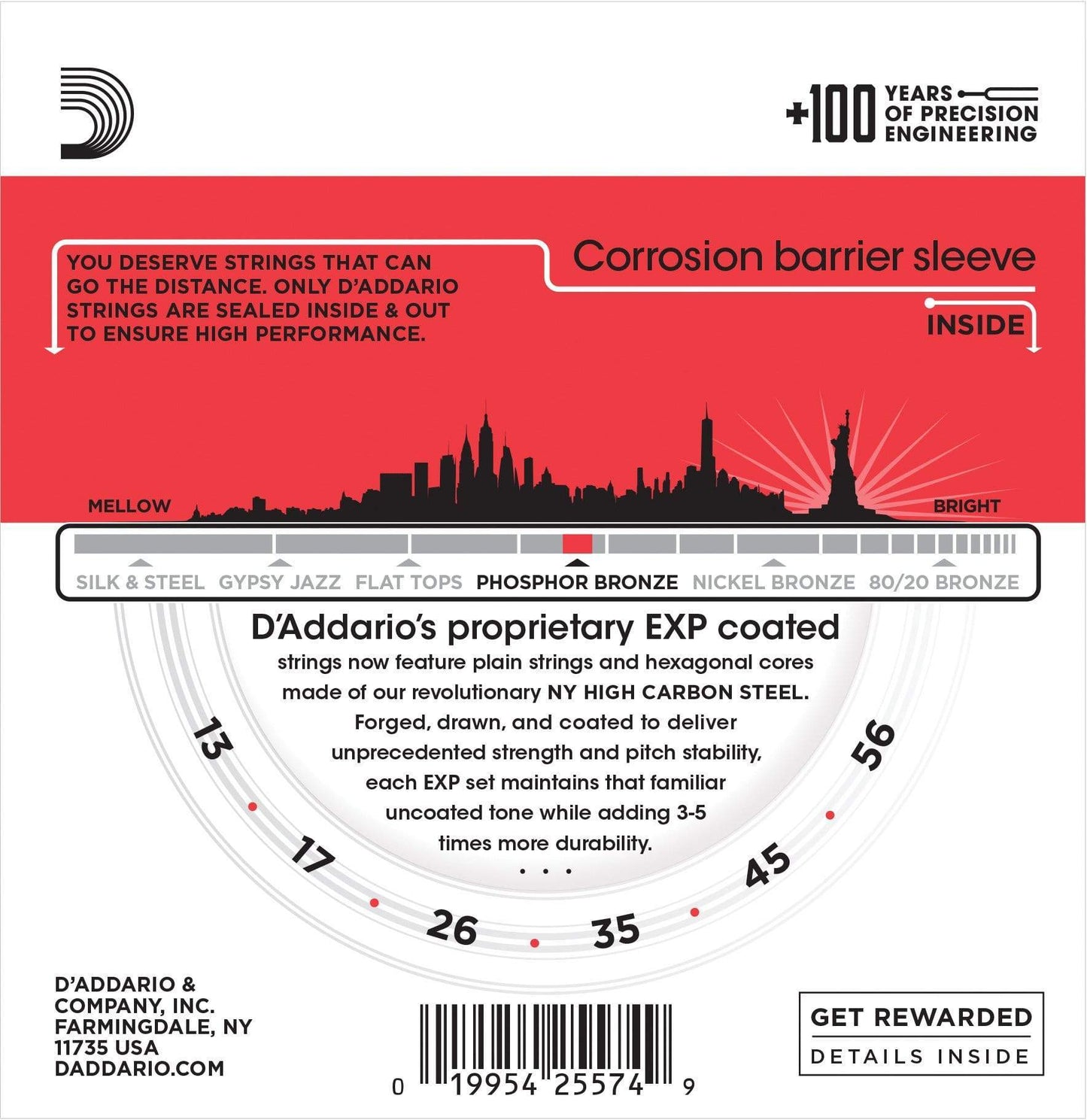D'Addario EXP17-3D Acoustic Strings Coated Phosphor Bronze 13-56 Medium 3-Pack Accessories / Strings / Guitar Strings