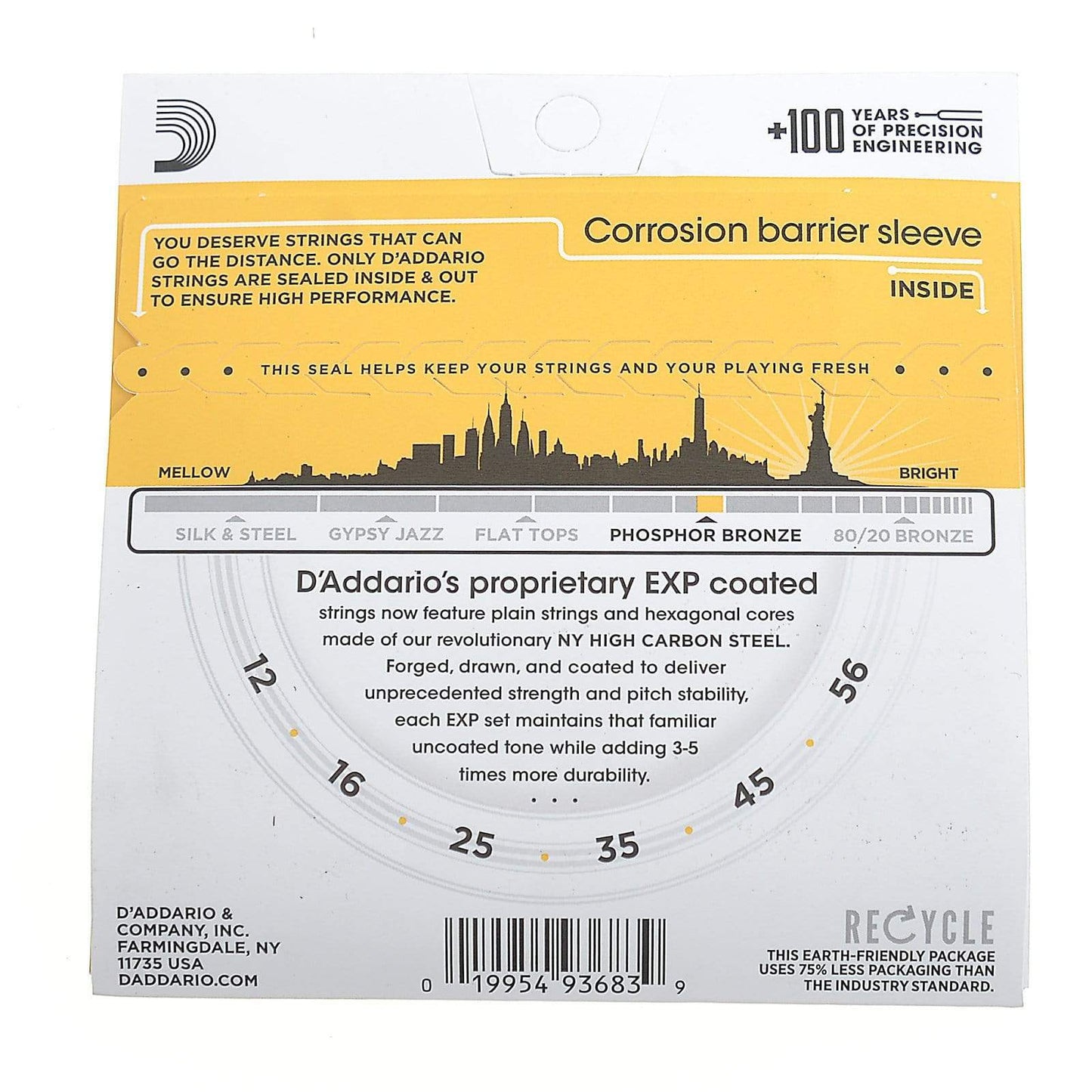D'Addario EXP19 Coated Phosphor Bronze Bluegrass Light Top/Heavy Bottom 12-56 Accessories / Strings / Guitar Strings