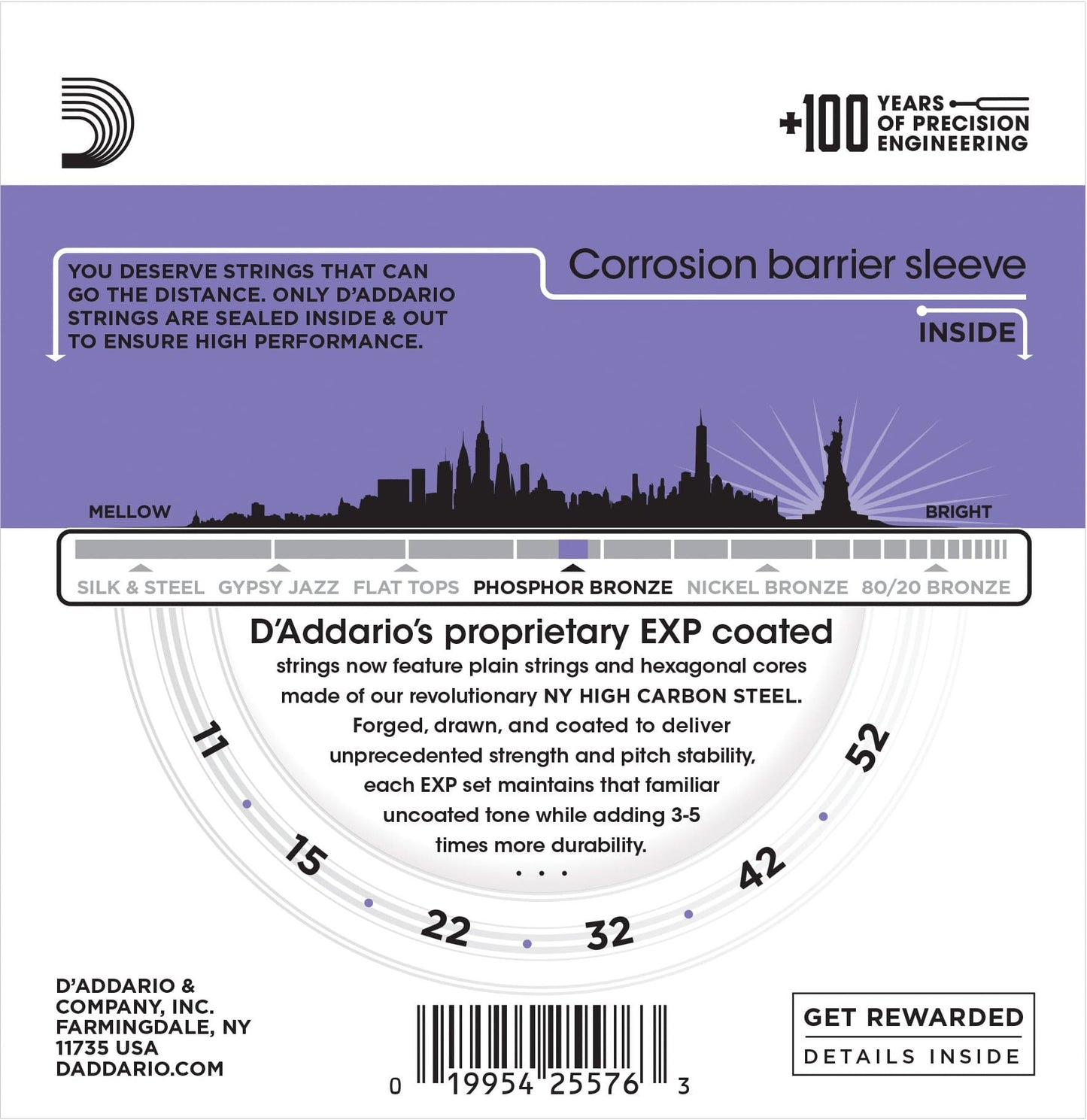 D'Addario EXP26-3D Acoustic Strings Coated Phosphor Bronze 11-52 Custom Light 3-Pack Accessories / Strings / Guitar Strings