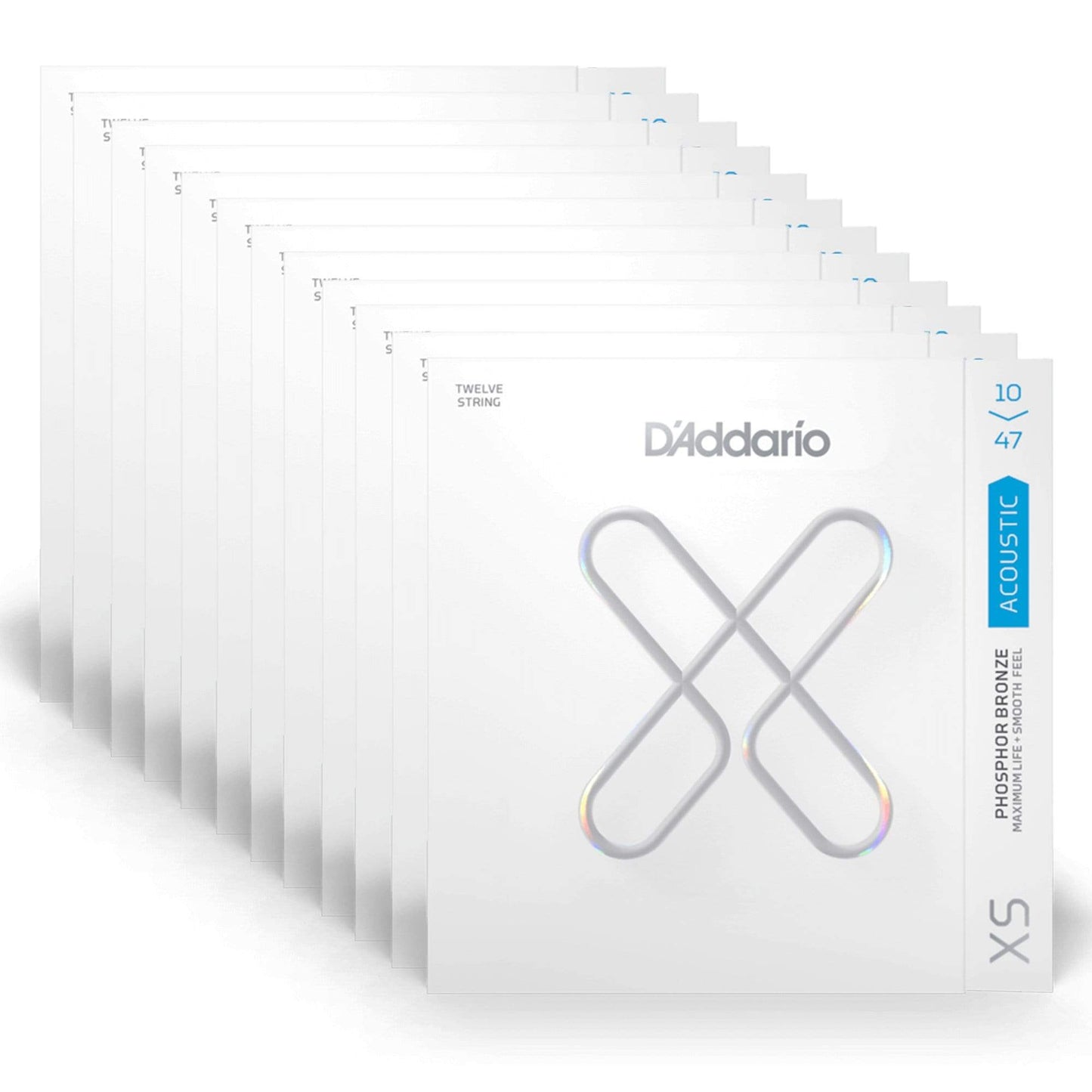 D'Addario XS Coated Acoustic Phosphor Bronze Light 12-String 10-47 12 Pack Bundle Accessories / Strings / Guitar Strings