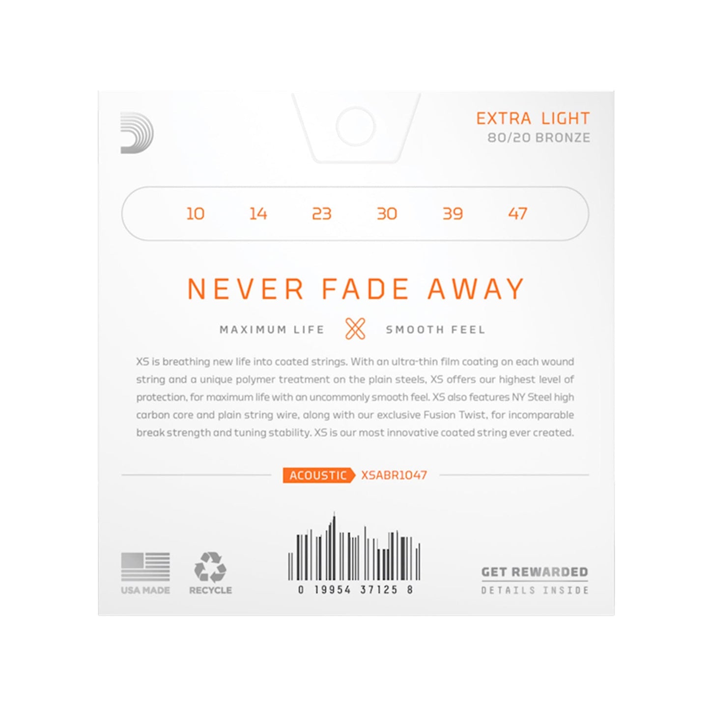 D'Addario XS Coated Acoustic 80/20 Bronze Extra Light 10-47 Accessories / Strings / Guitar Strings