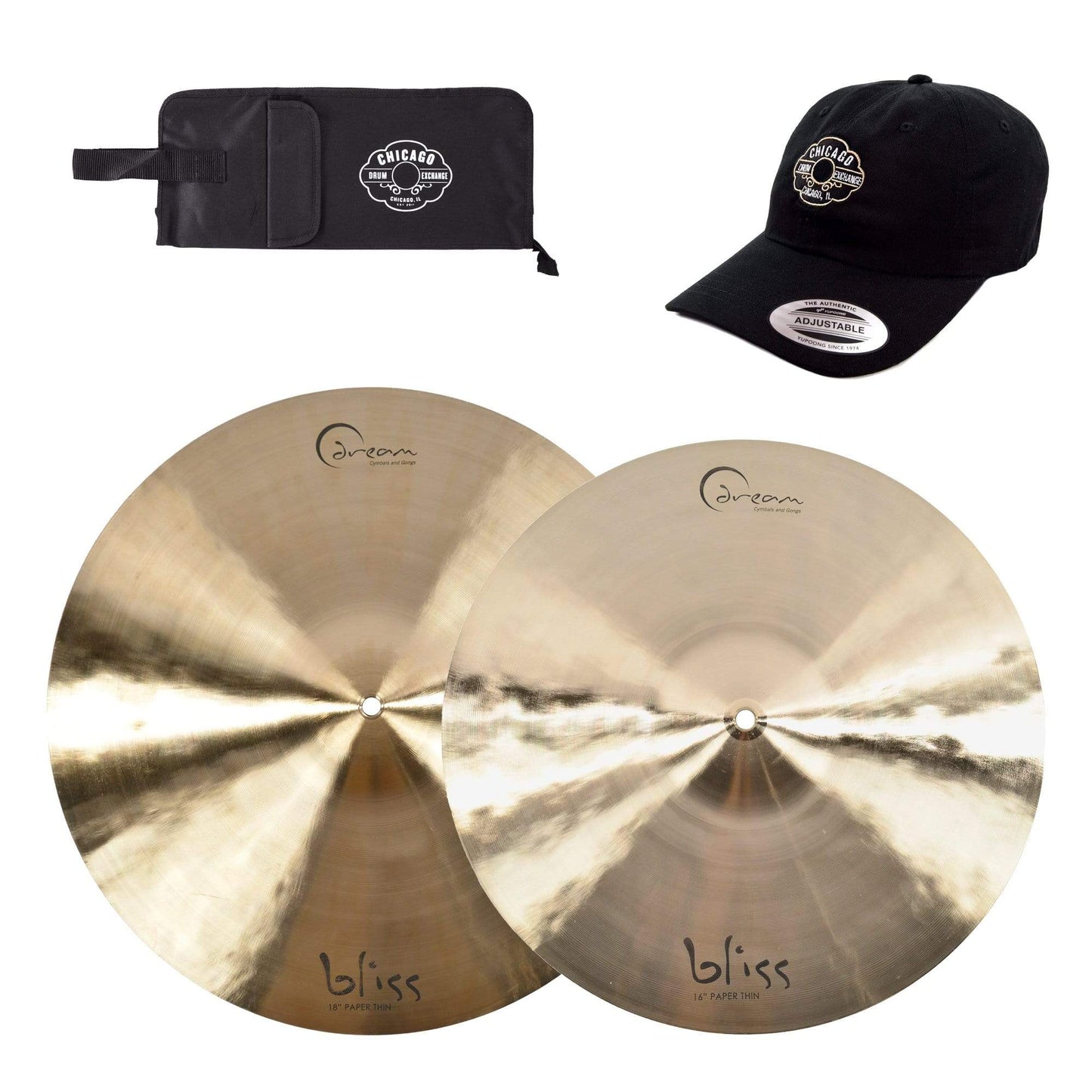 Dream 16/18" Bliss Paper Thin Crash Cymbal Set w/CDE Logo Hat & Stick Bag Drums and Percussion / Cymbals / Crash