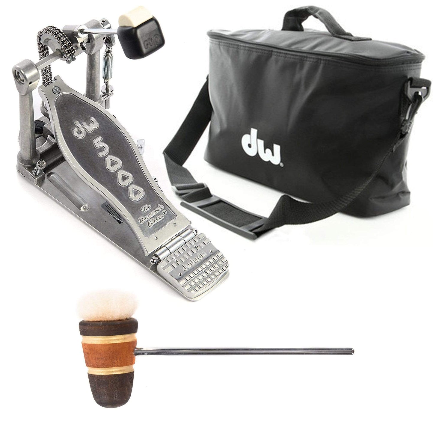 DW 5000 Modern Retro Turbo Single Bass Drum Pedal Bundle w/Bag & Low Boy Standard Puff Daddy Brown/Amber/Brown/Gold Stripes CDE Logo Beater Drums and Percussion / Parts and Accessories / Pedals