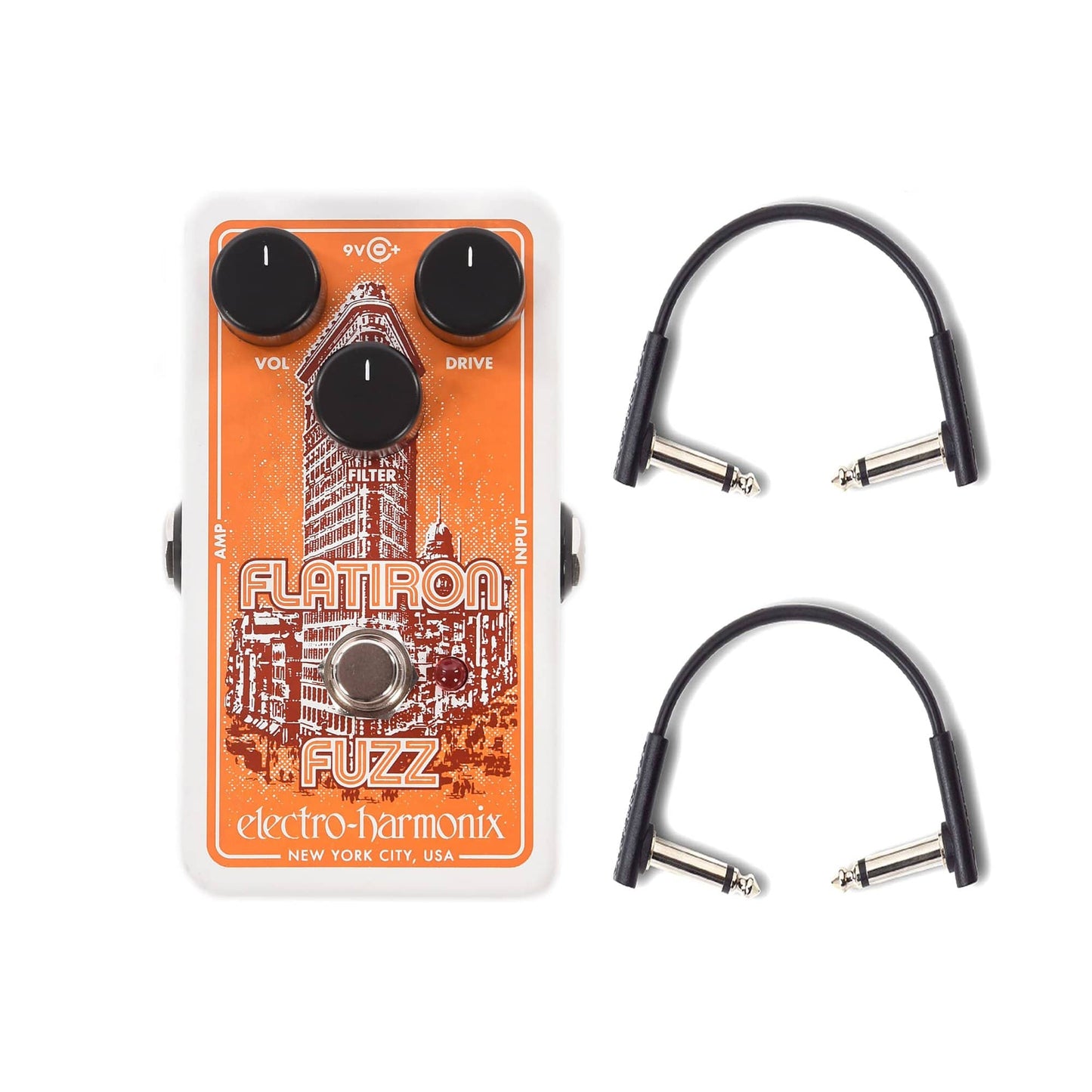 Electro-Harmonix Flatiron Op-Amp Fuzz w/(2) RockBoard Flat Patch Cables Bundle Effects and Pedals / Fuzz