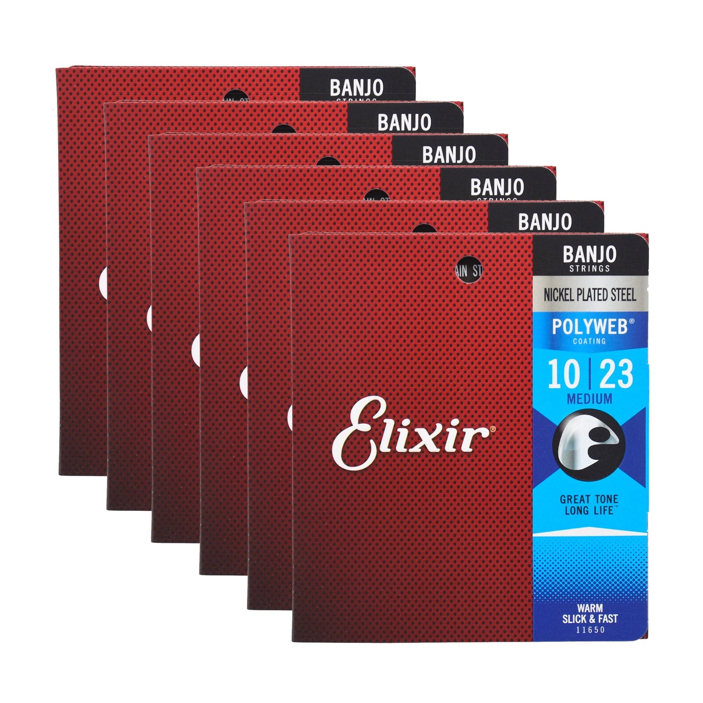 Elixir 11650 Banjo PolyWeb Medium 10-23 6 Pack Bundle Accessories / Strings / Banjo Strings
