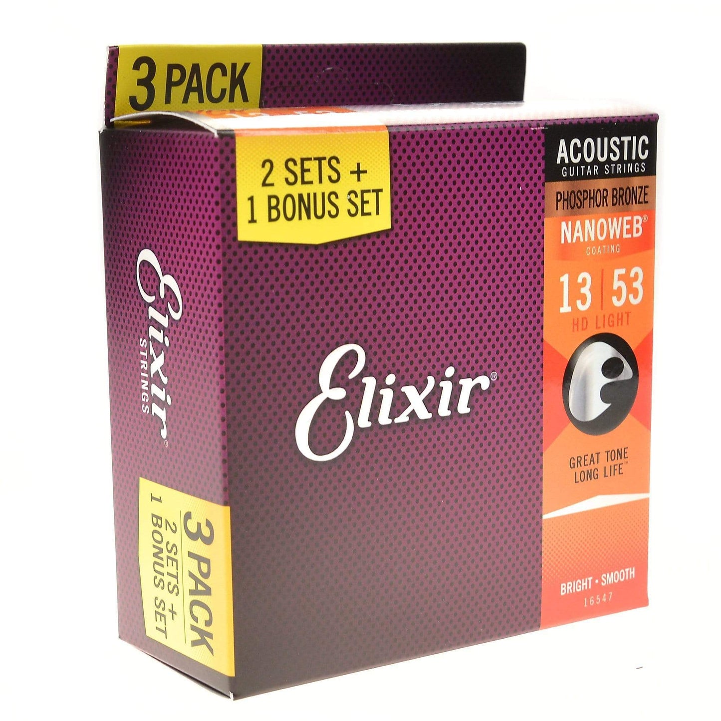 Elixir 16547 Acoustic Phosphor Bronze Nanoweb Guitar Strings HD Light 13-53 3-Pack Accessories / Strings / Guitar Strings