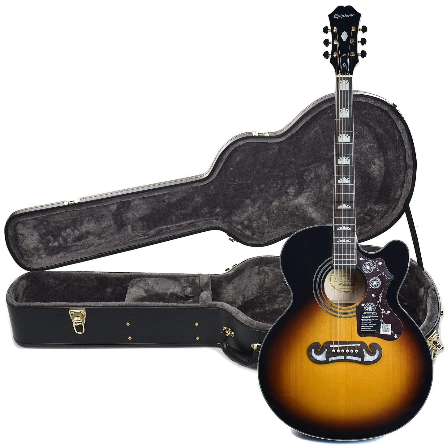 Epiphone EJ-200SCE Solid Top Acoustic-Electric Vintage Sunburst and Epiphone Hardshell Case Bundle Acoustic Guitars / Built-in Electronics