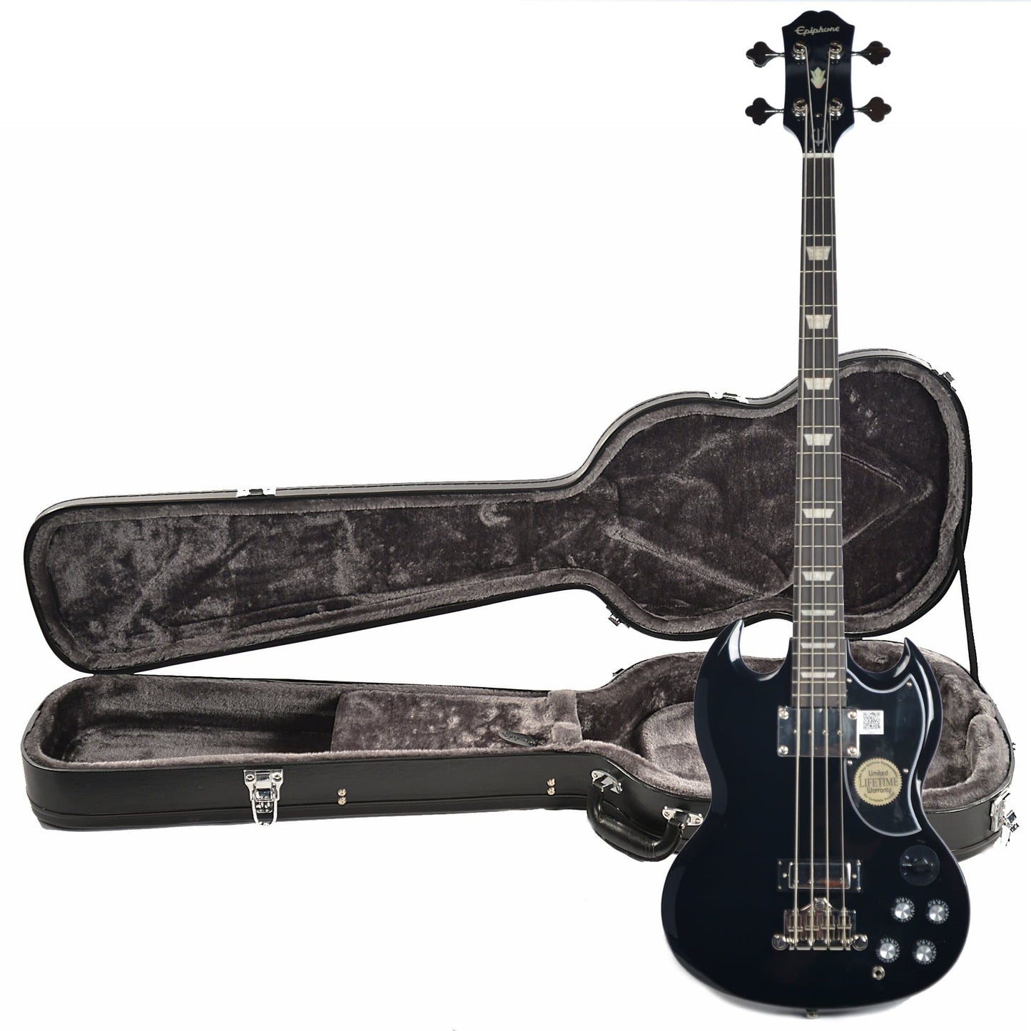 Epiphone EB-3 Bass Ebony CH and Epiphone Hardshell Case Bundle Bass Guitars / 4-String