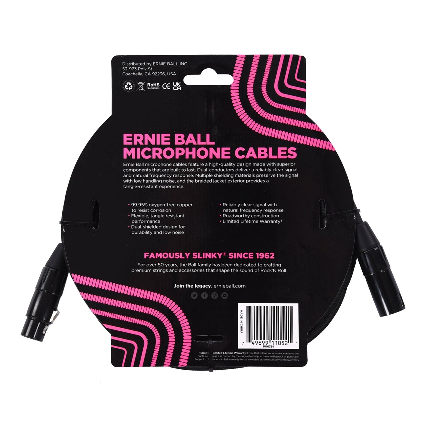 Ernie Ball 15' XLR Microphone Cable Black Braided Accessories / Cables