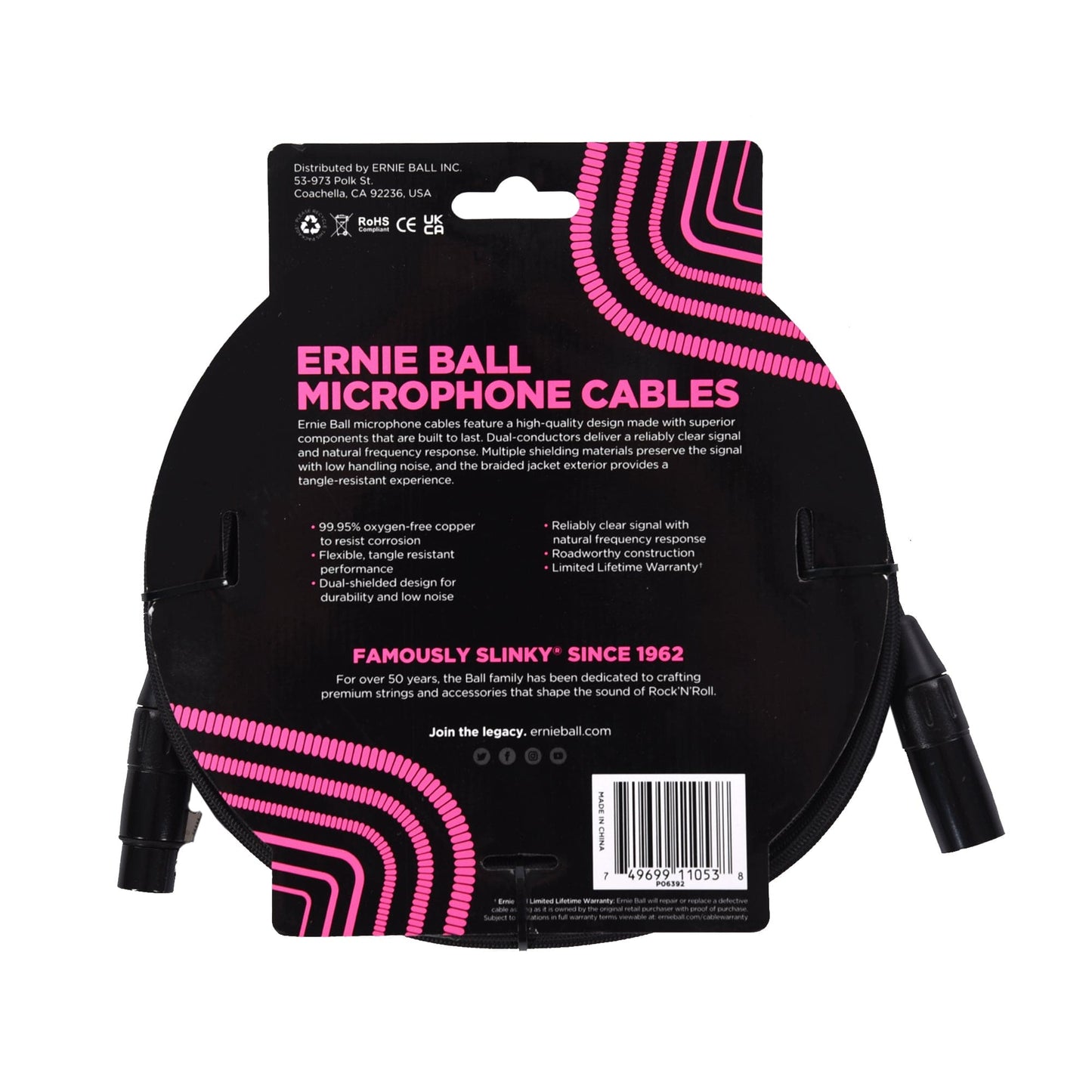 Ernie Ball 20' XLR Microphone Cable Black Braided Accessories / Cables