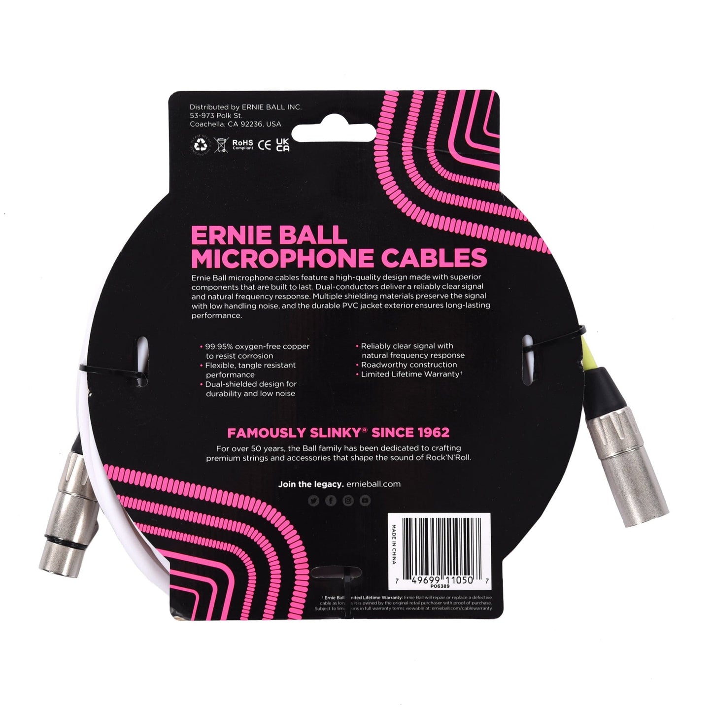 Ernie Ball 20' XLR Microphone Cable White Accessories / Cables