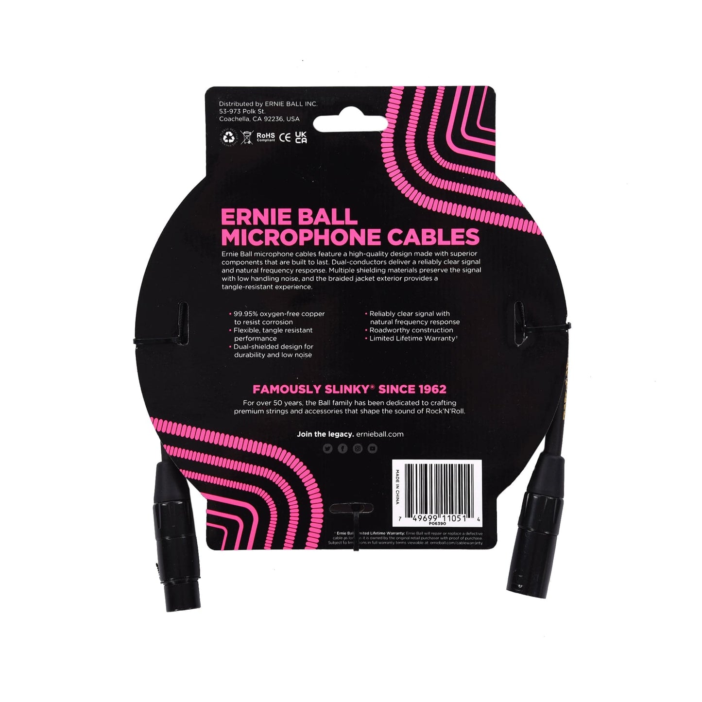 Ernie Ball 5' XLR Microphone Cable Black Braided Accessories / Cables