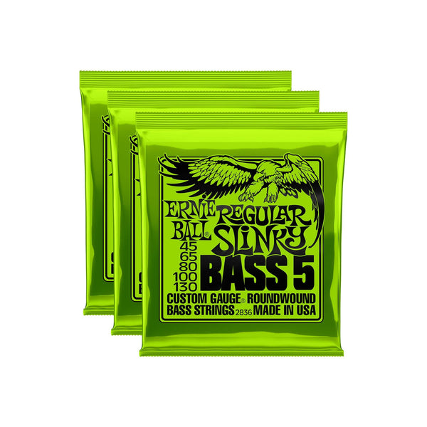 Ernie Ball 2836 Regular Slinky Bass 5String 45130 3 Pack Bundle