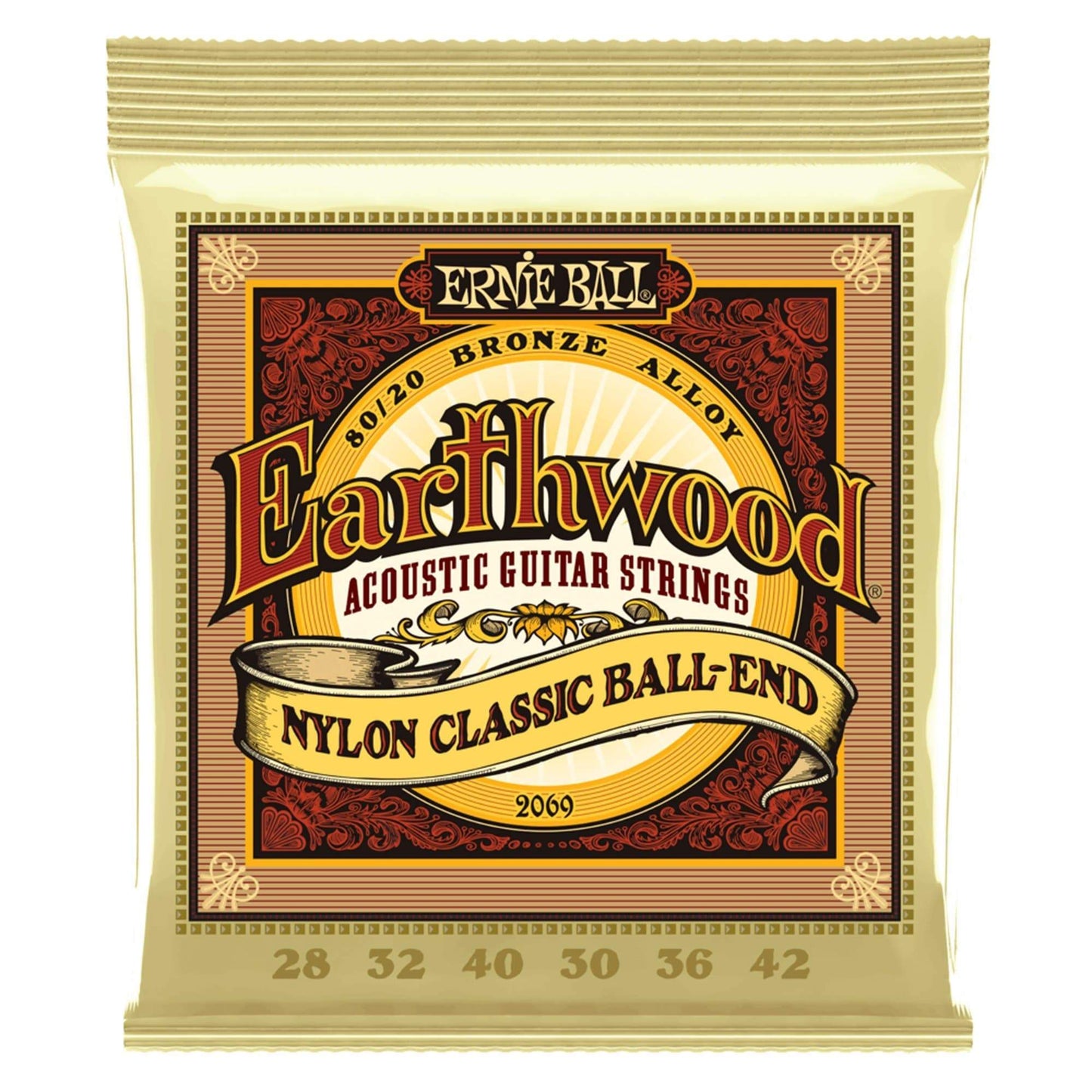 Ernie Ball 2069 Earthwood Folk Nylon Ball End Set, Clear and Gold Accessories / Strings / Guitar Strings