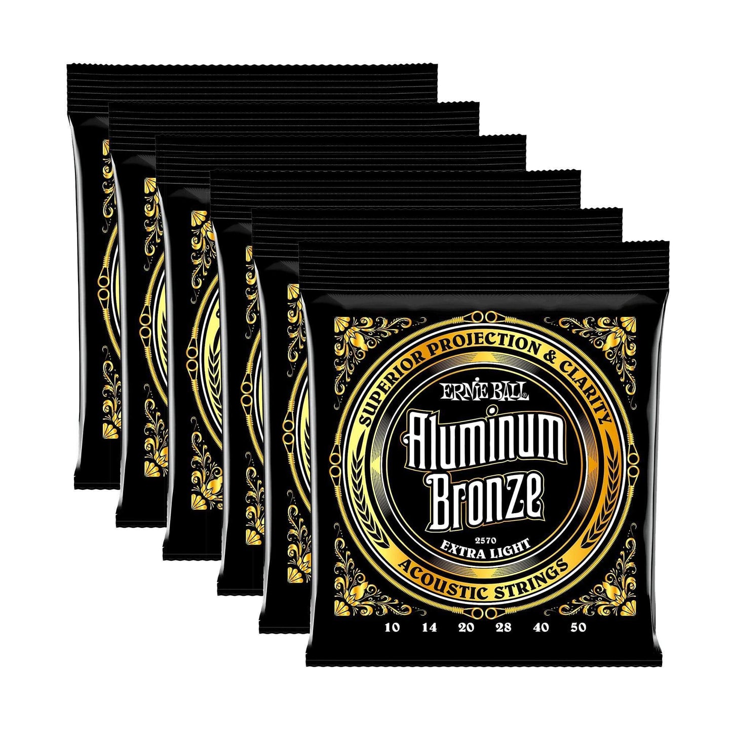 Ernie Ball 2570 Aluminum Bronze Extra Light 10-50 6 Pack Bundle Accessories / Strings / Guitar Strings
