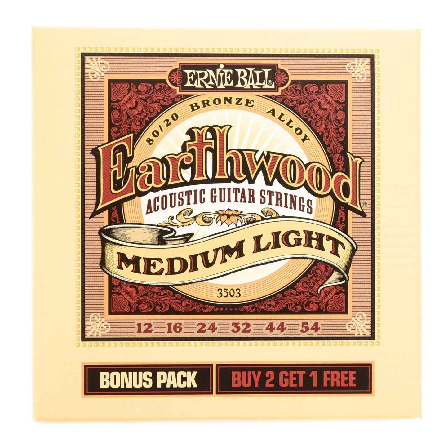 Ernie Ball Earthwood 80/20 Bronze Medium-Light 12-54 Acoustic Bonus Pack Accessories / Strings / Guitar Strings